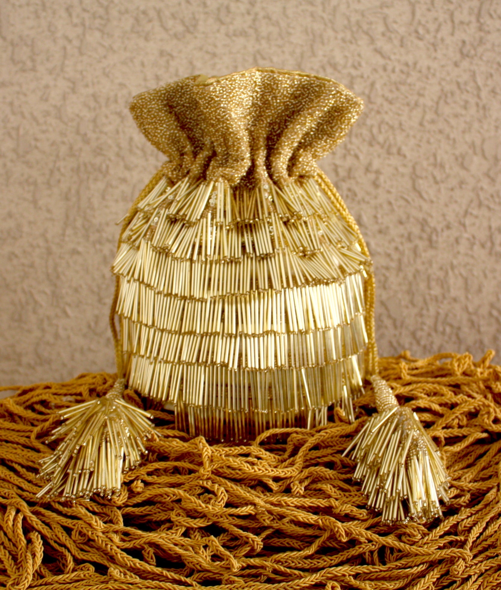 Gold Flapper Bucket Bag