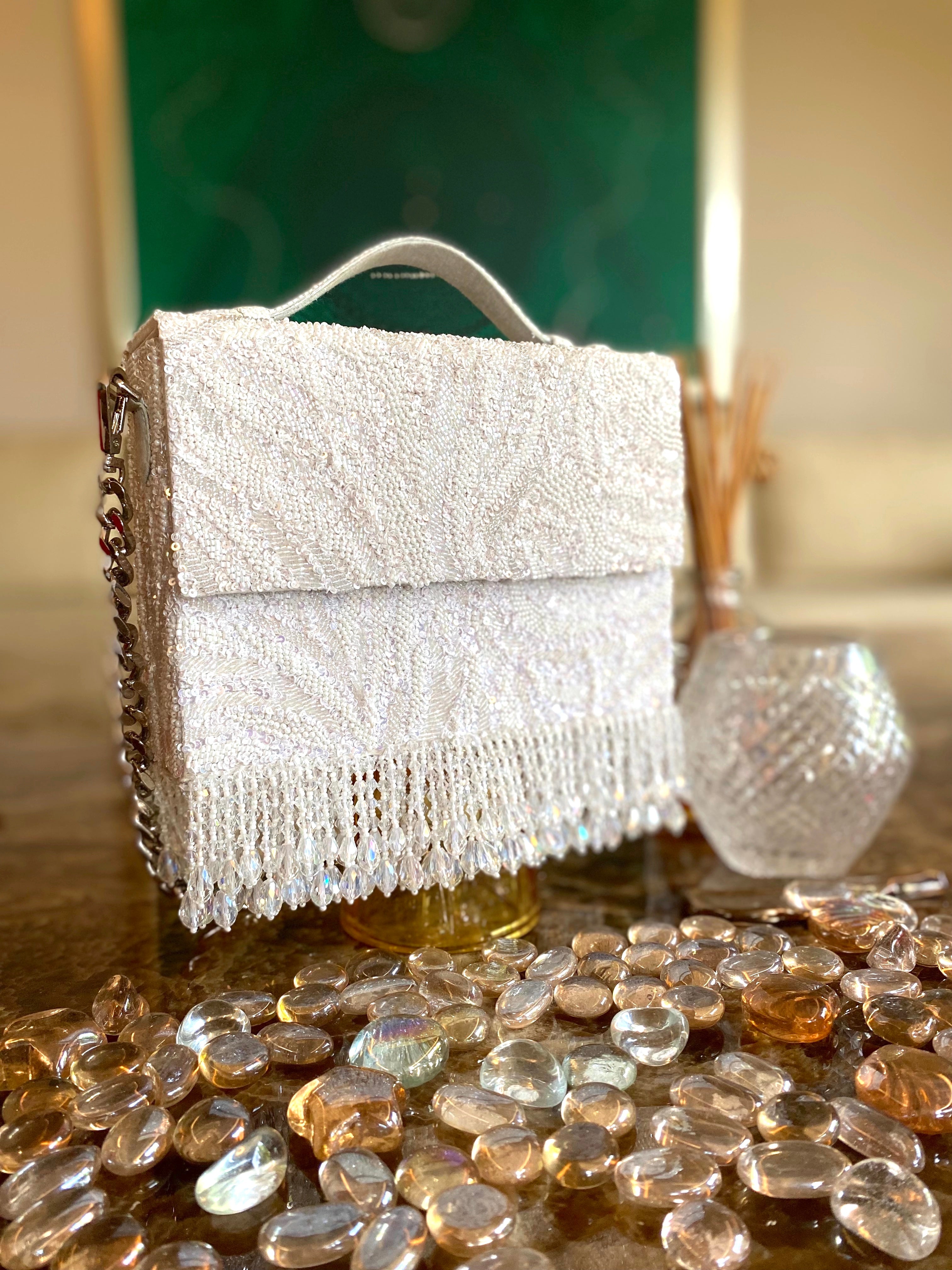 White Zebra Cristal Flapper Clutch