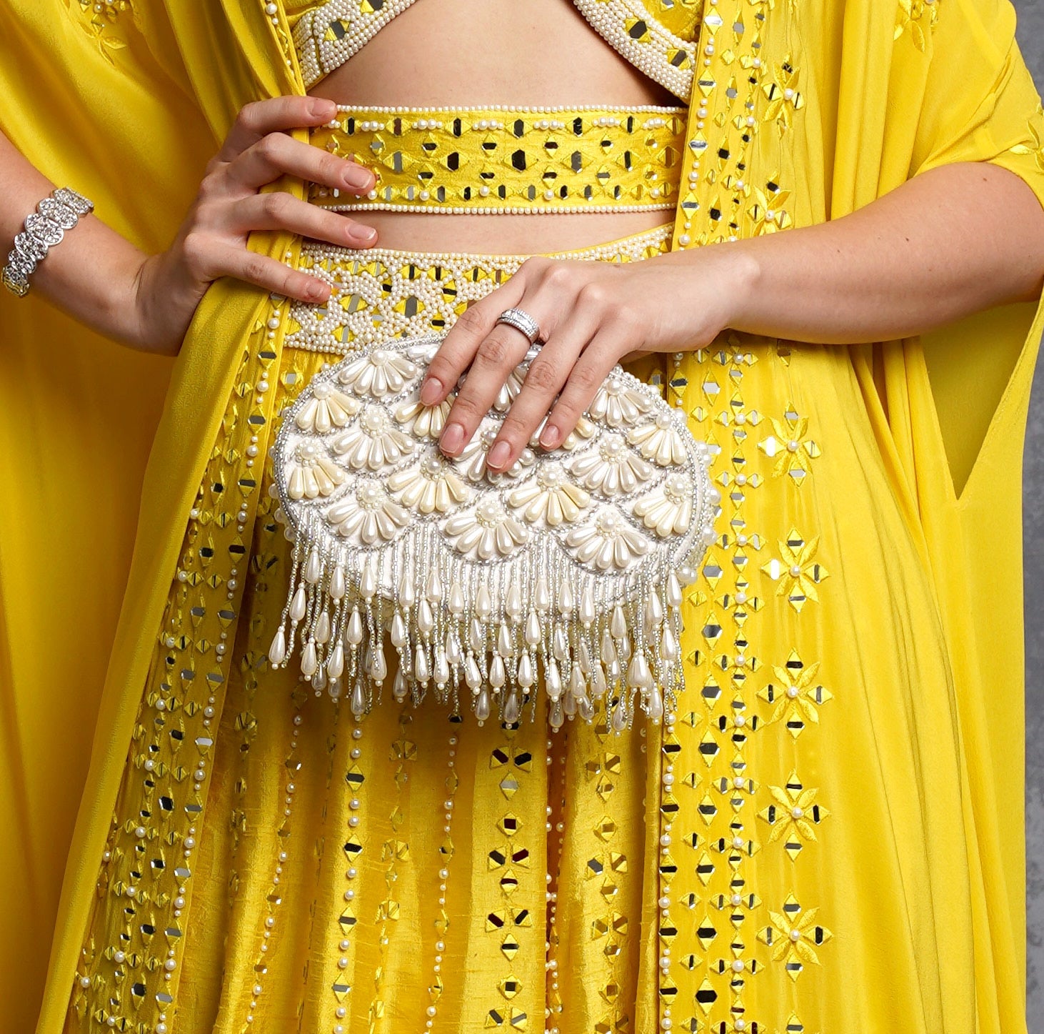 Cream Fareeda Flapper Clutch