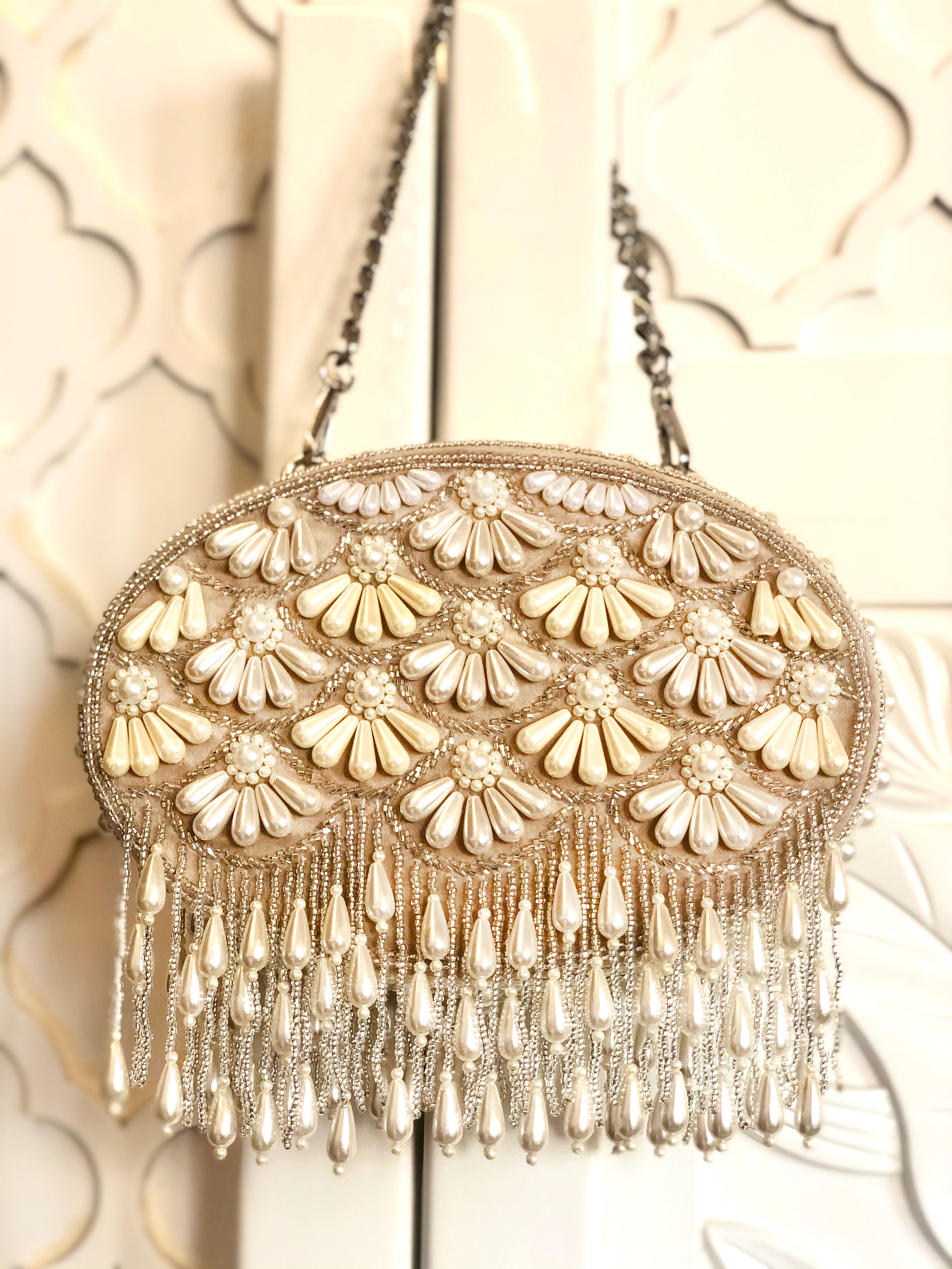 Beige Fareeda Flapper Clutch