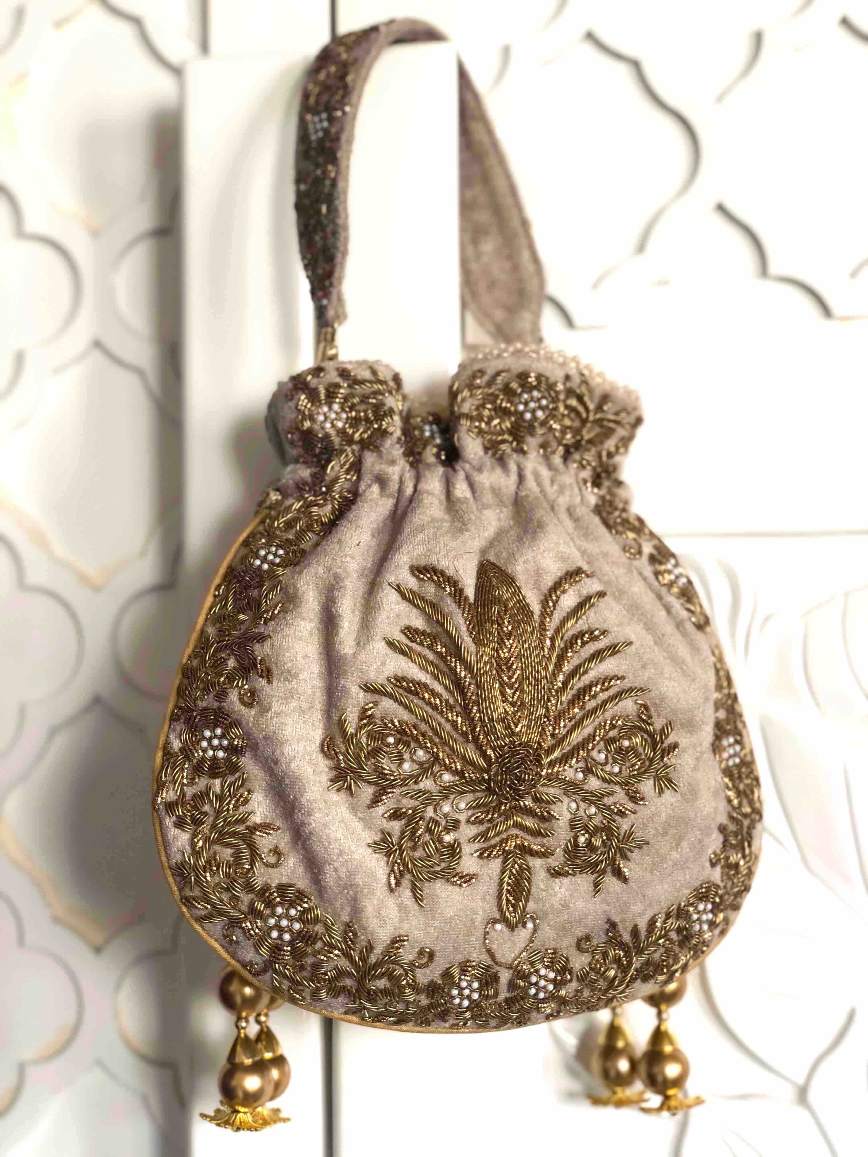 Beige Zardozi Fleur De Lis