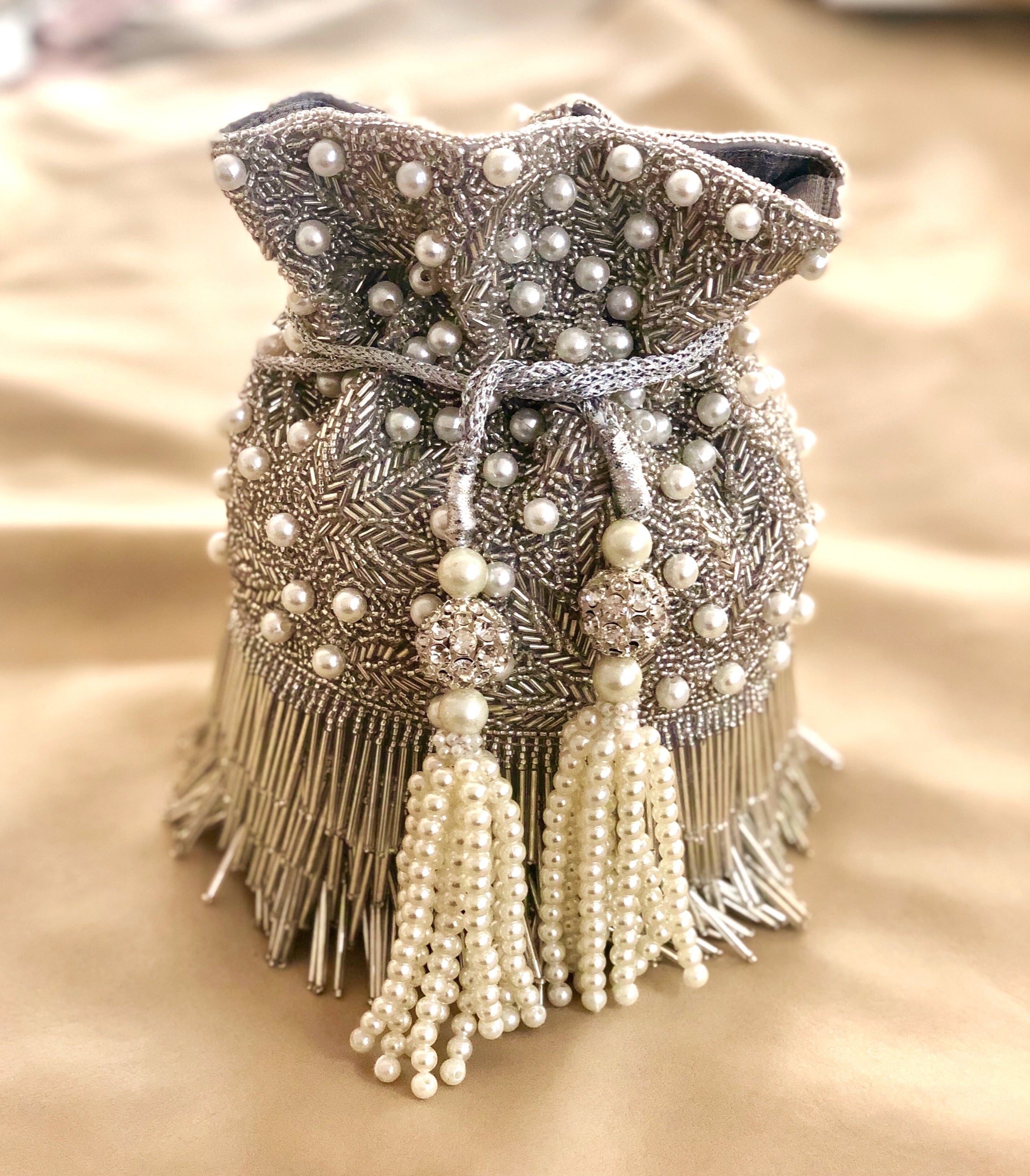 Silver Flapper Fringe Bucket Bag