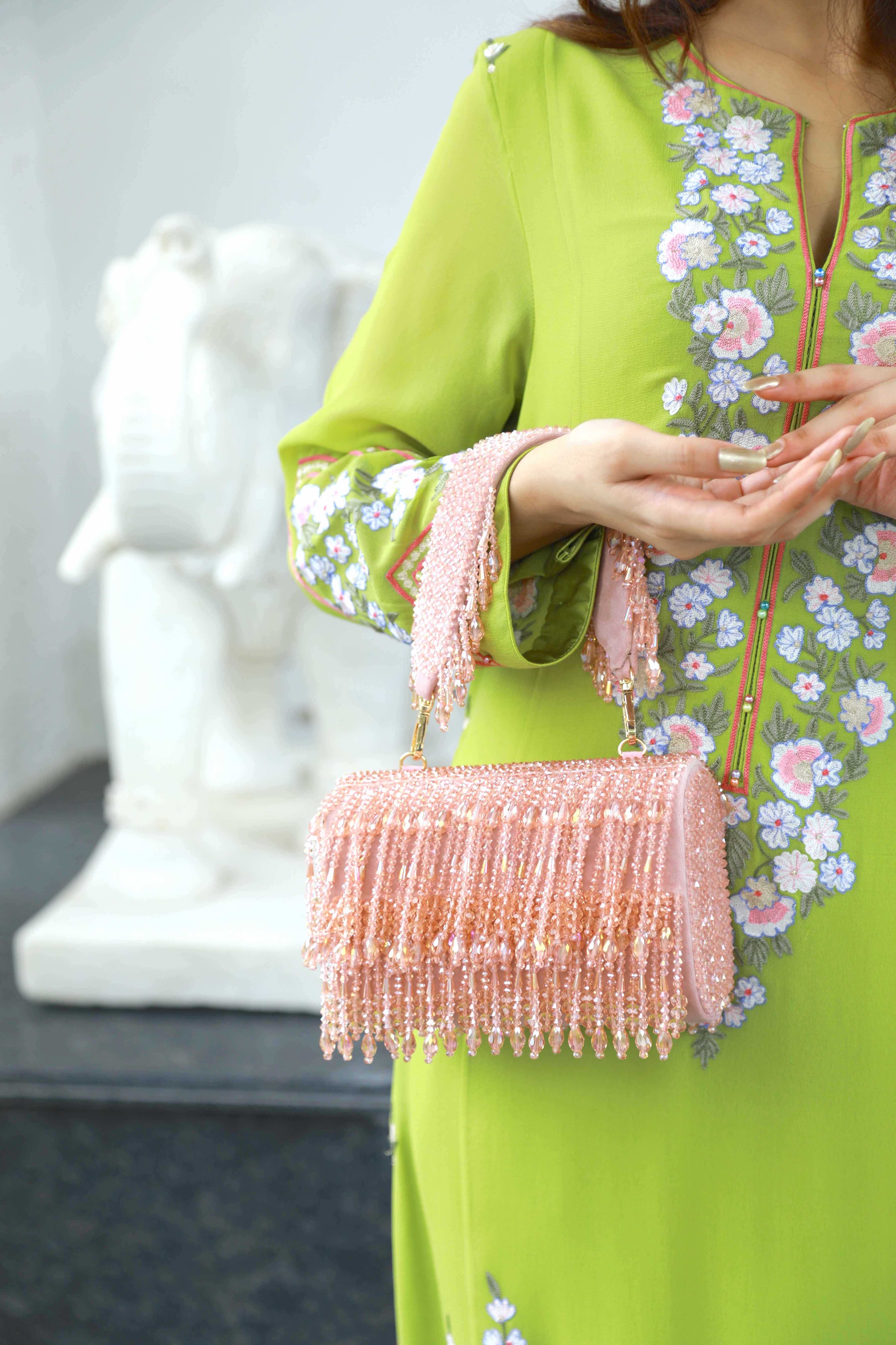 Pink Cristal Flapper Clutch