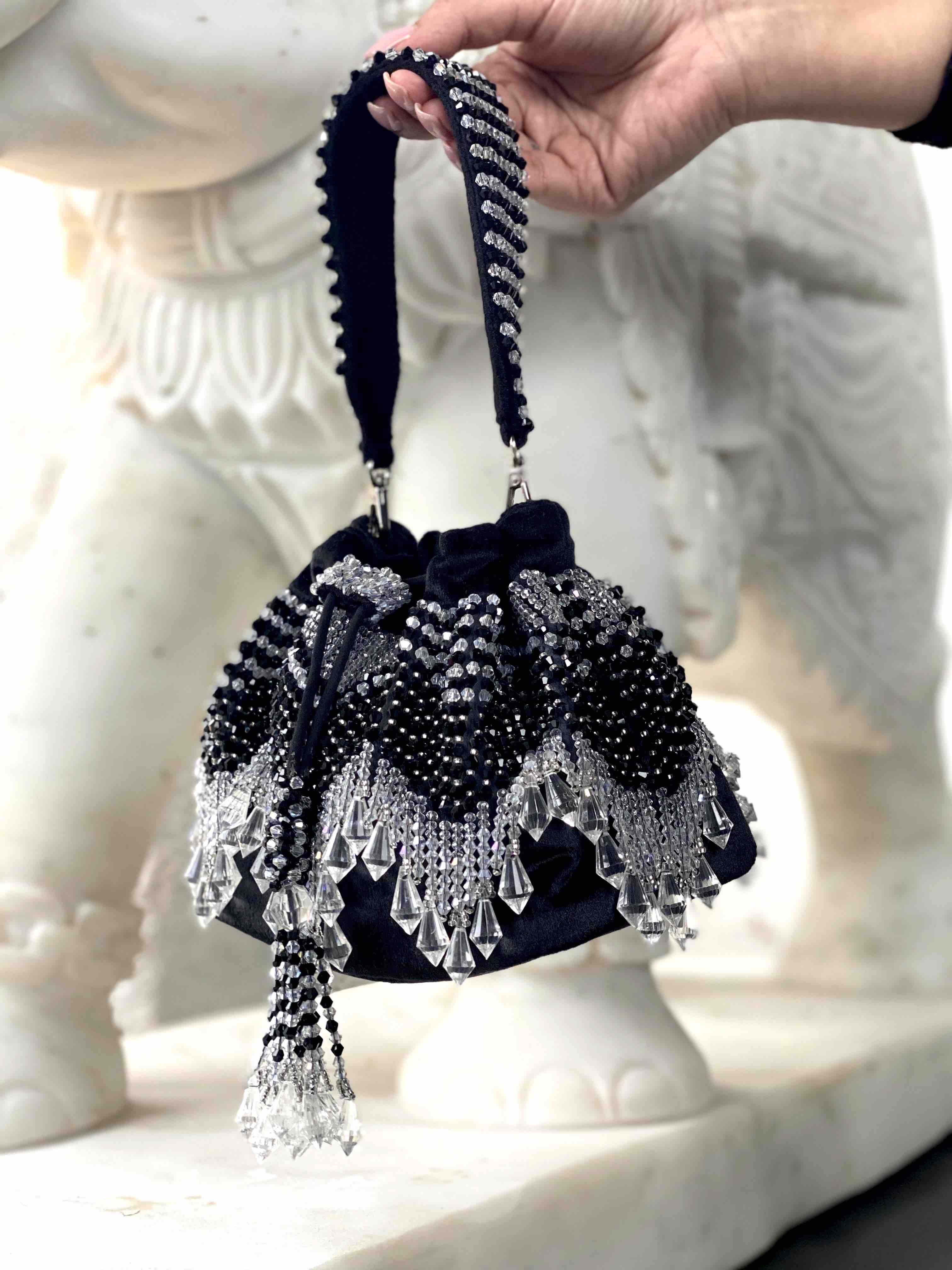 Black Crystal Bucket Bag