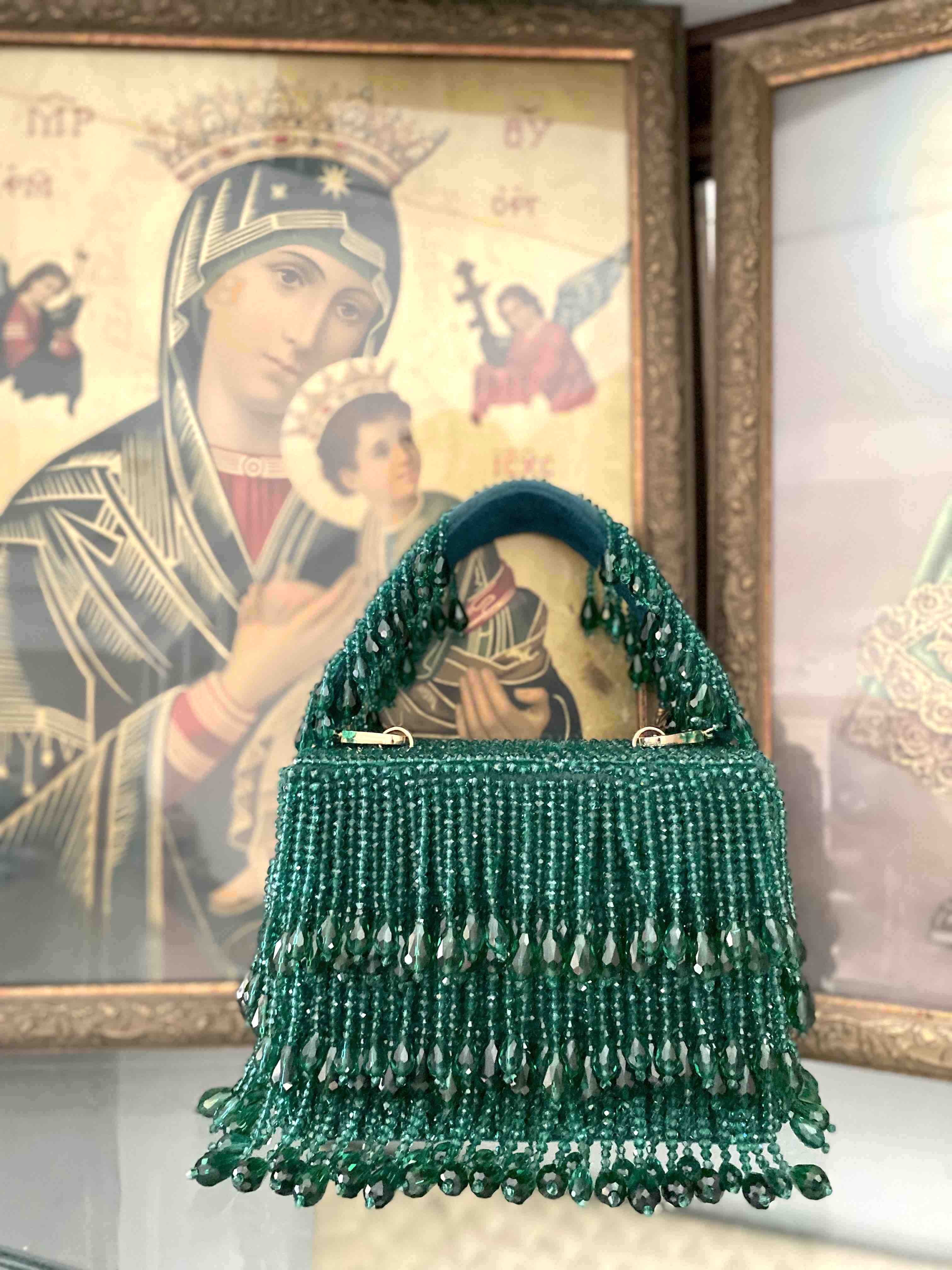 Green Cristal Box Flapper Clutch