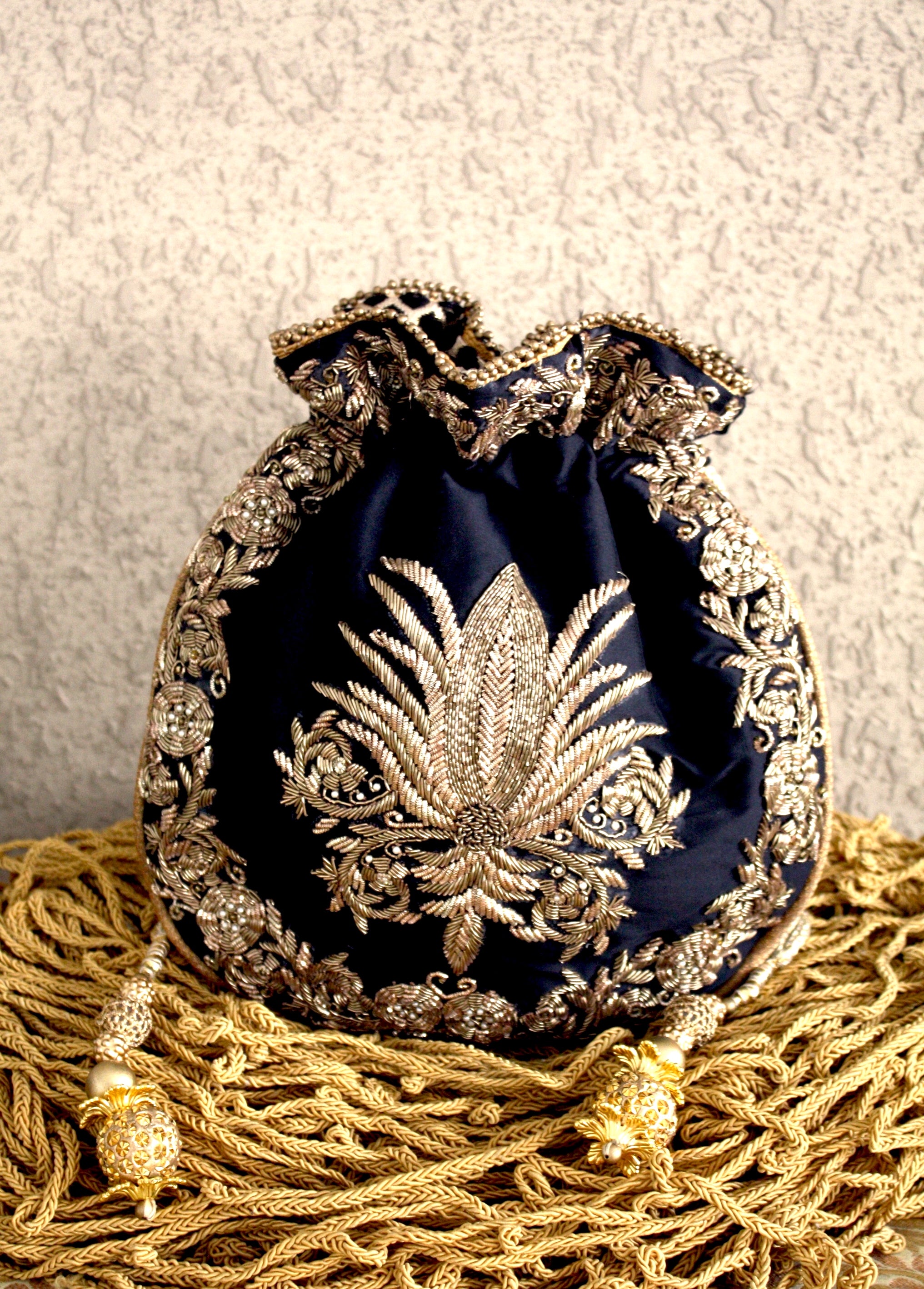 Black Zardozi Fleur De Lis