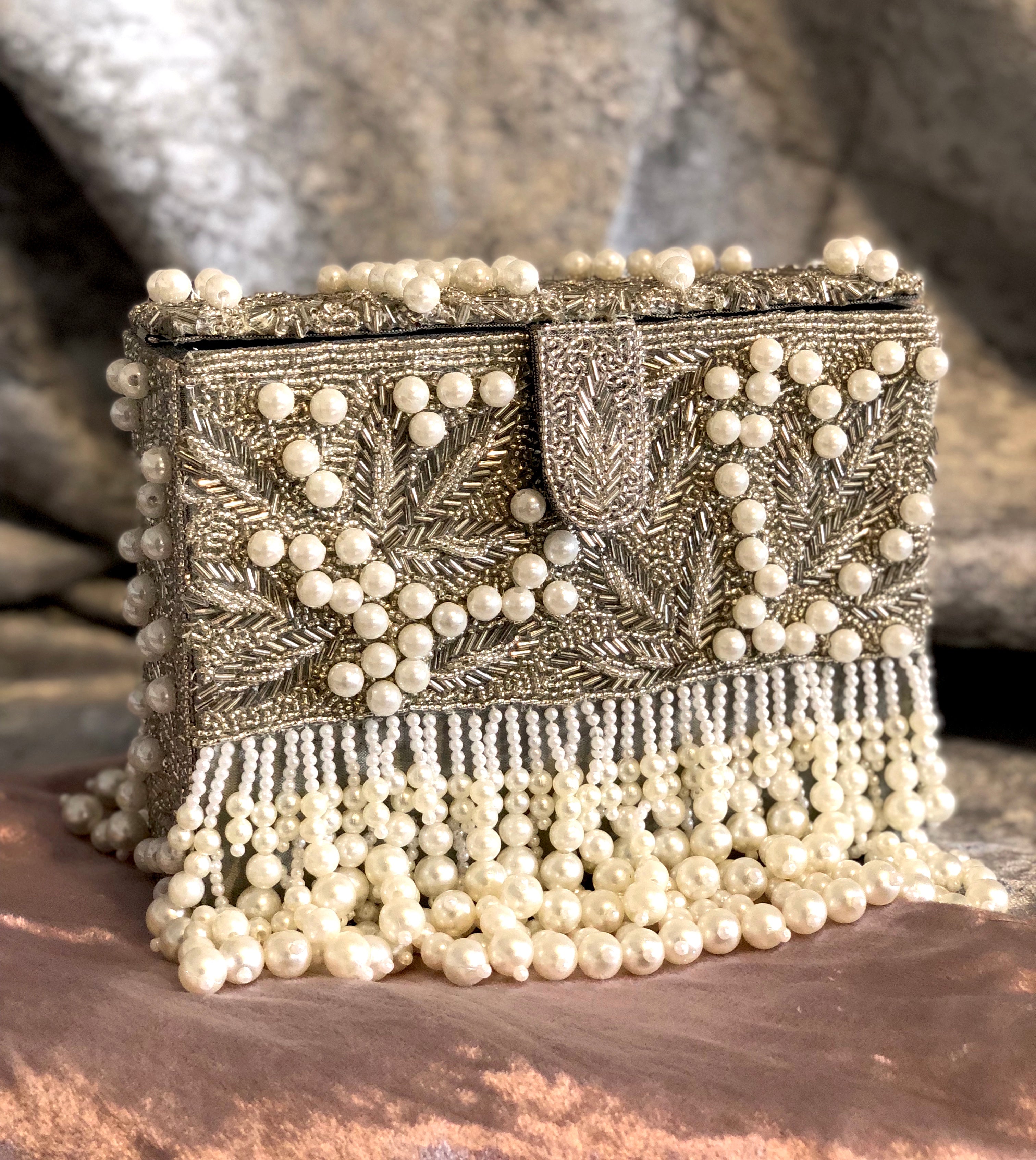 Silver Pearl Flapper Clutch