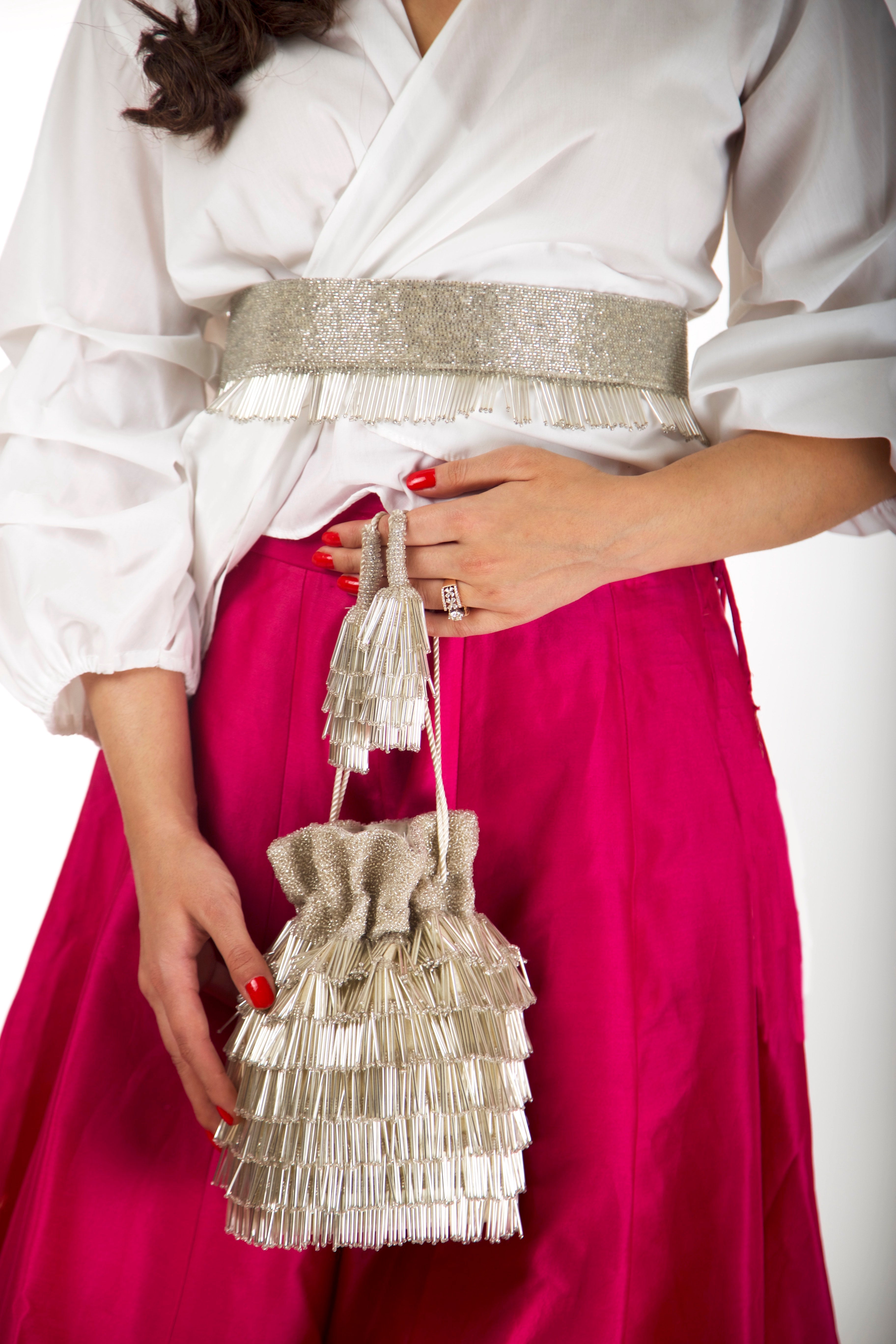 Silver Flapper Bucket Bag
