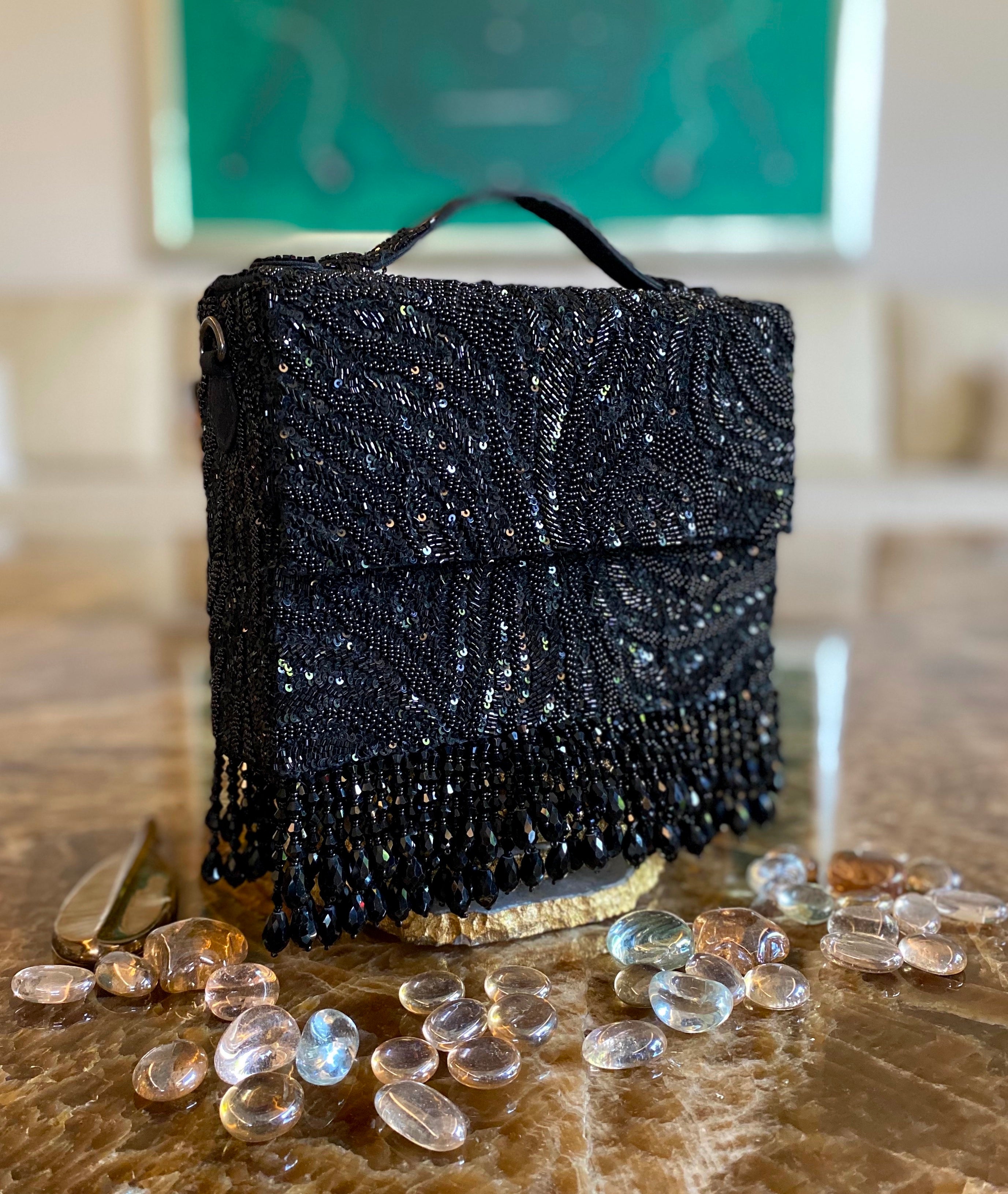 Black Zebra Cristal Flapper Clutch