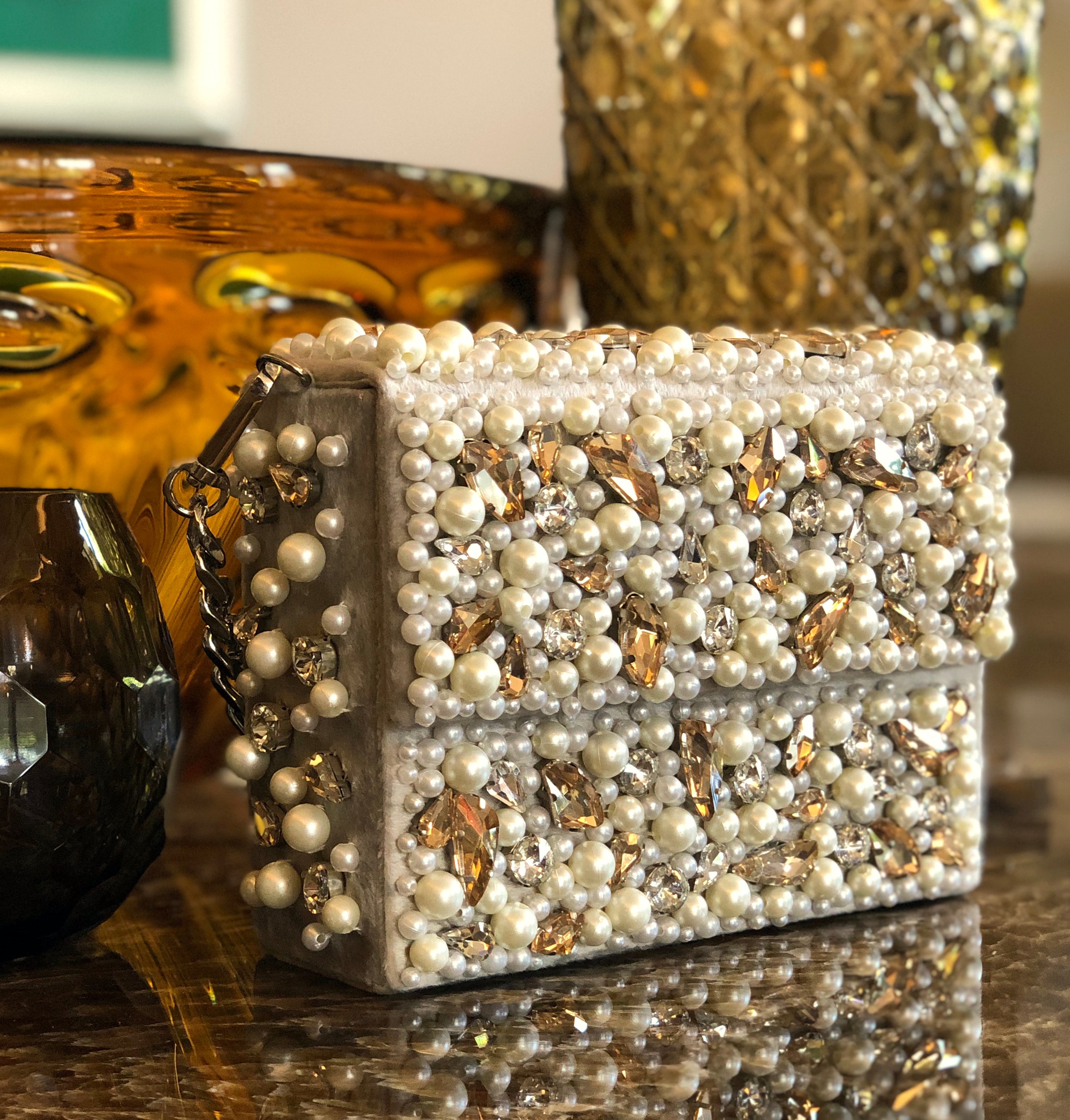 Gold Amber Stone Clutch