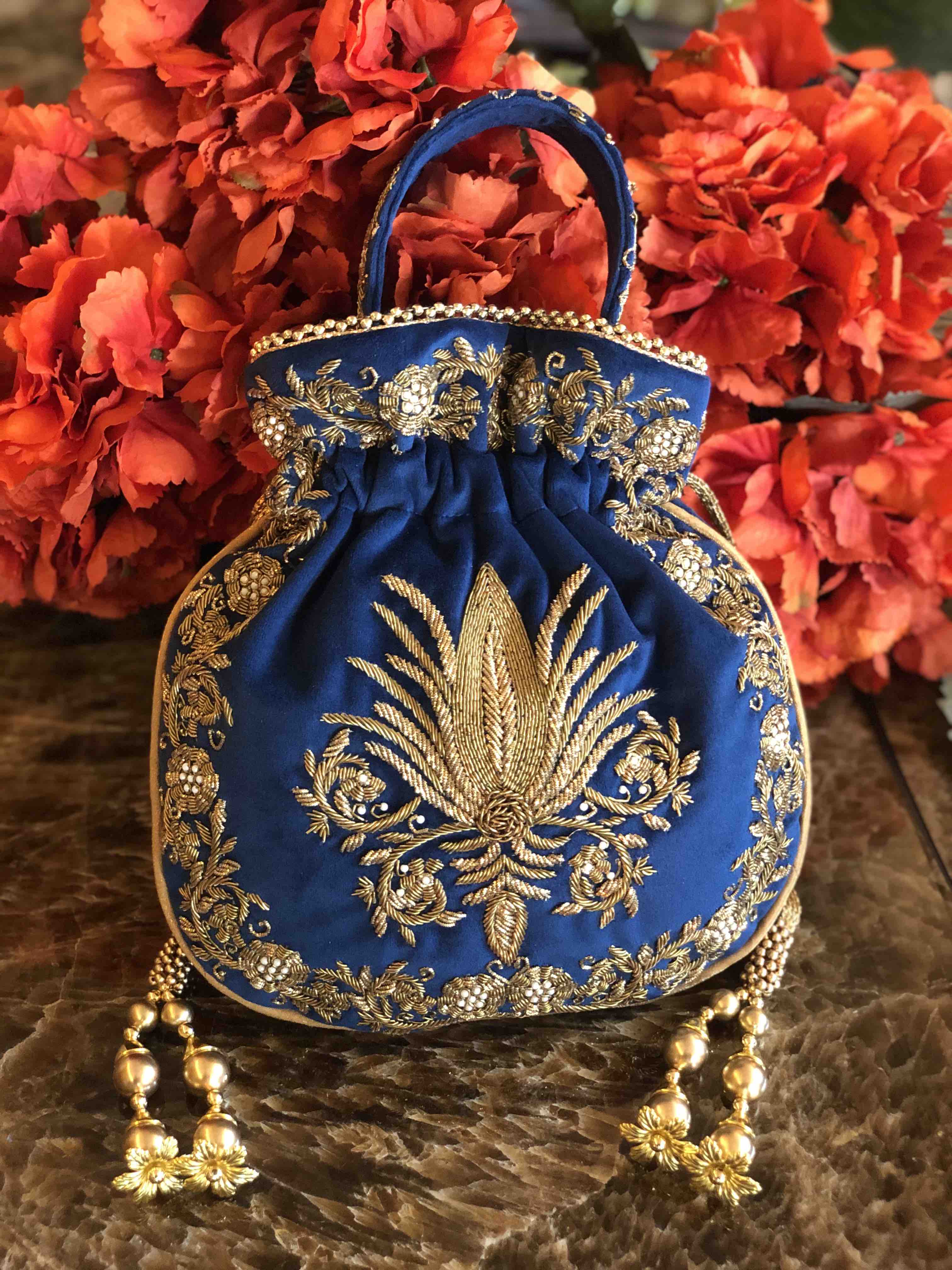 Blue Zardozi Fleur De Lis