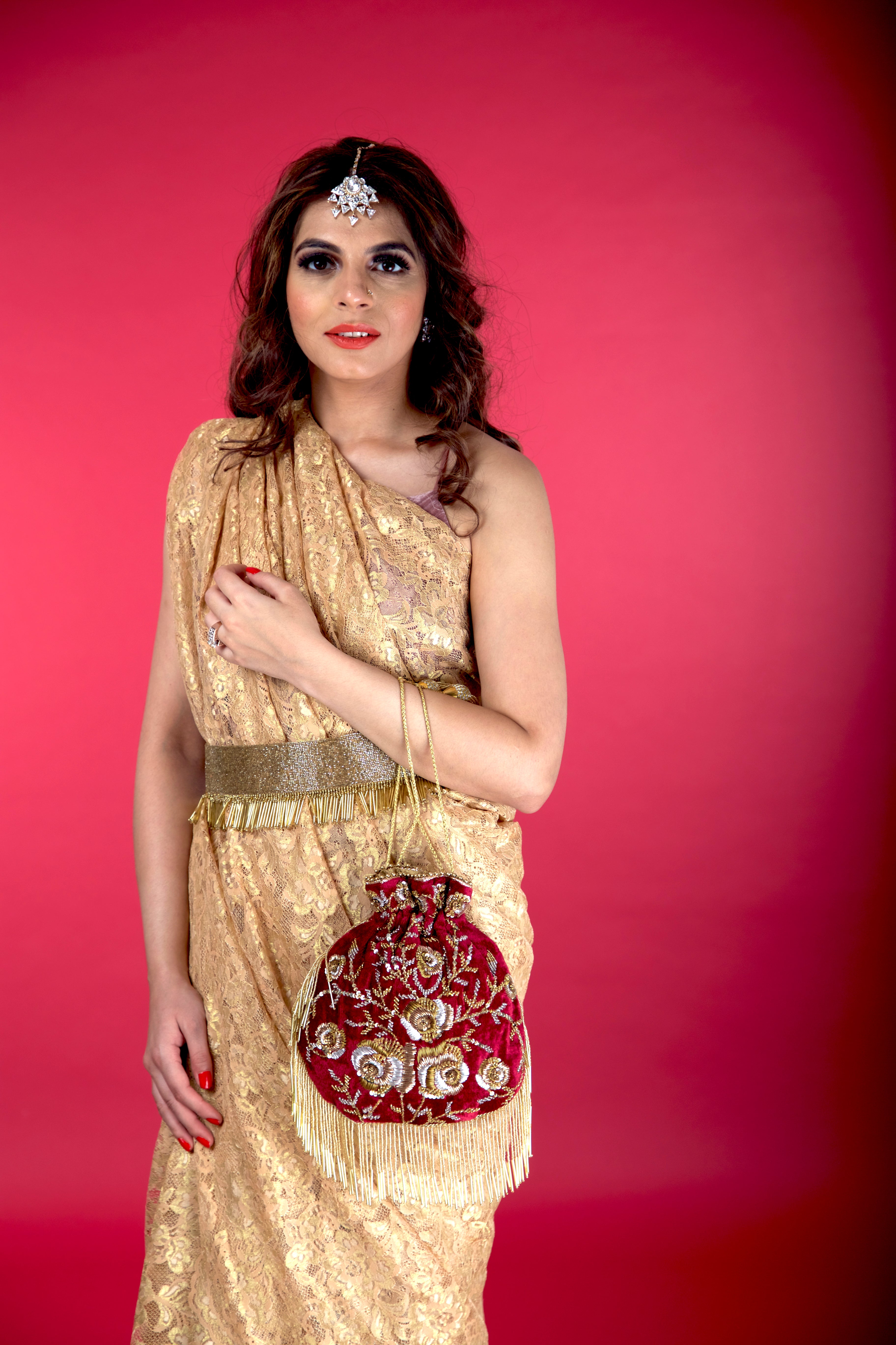 Maroon Zardozi Rosa Flapper
