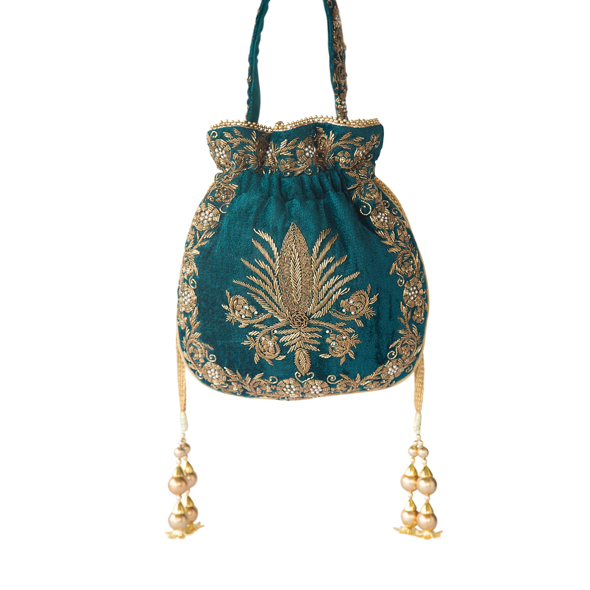 Teal Zardozi Fleur De Lis