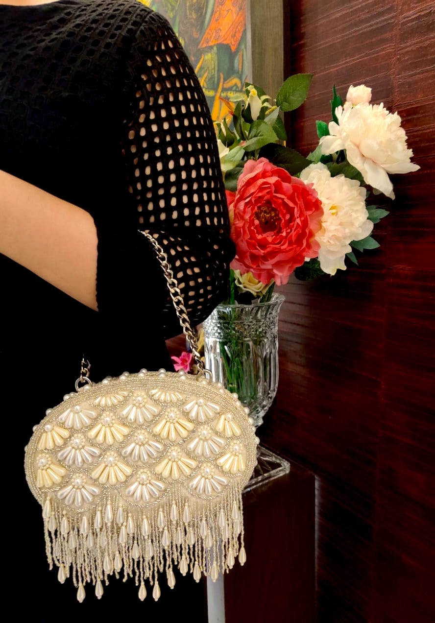 Cream Fareeda Flapper Clutch