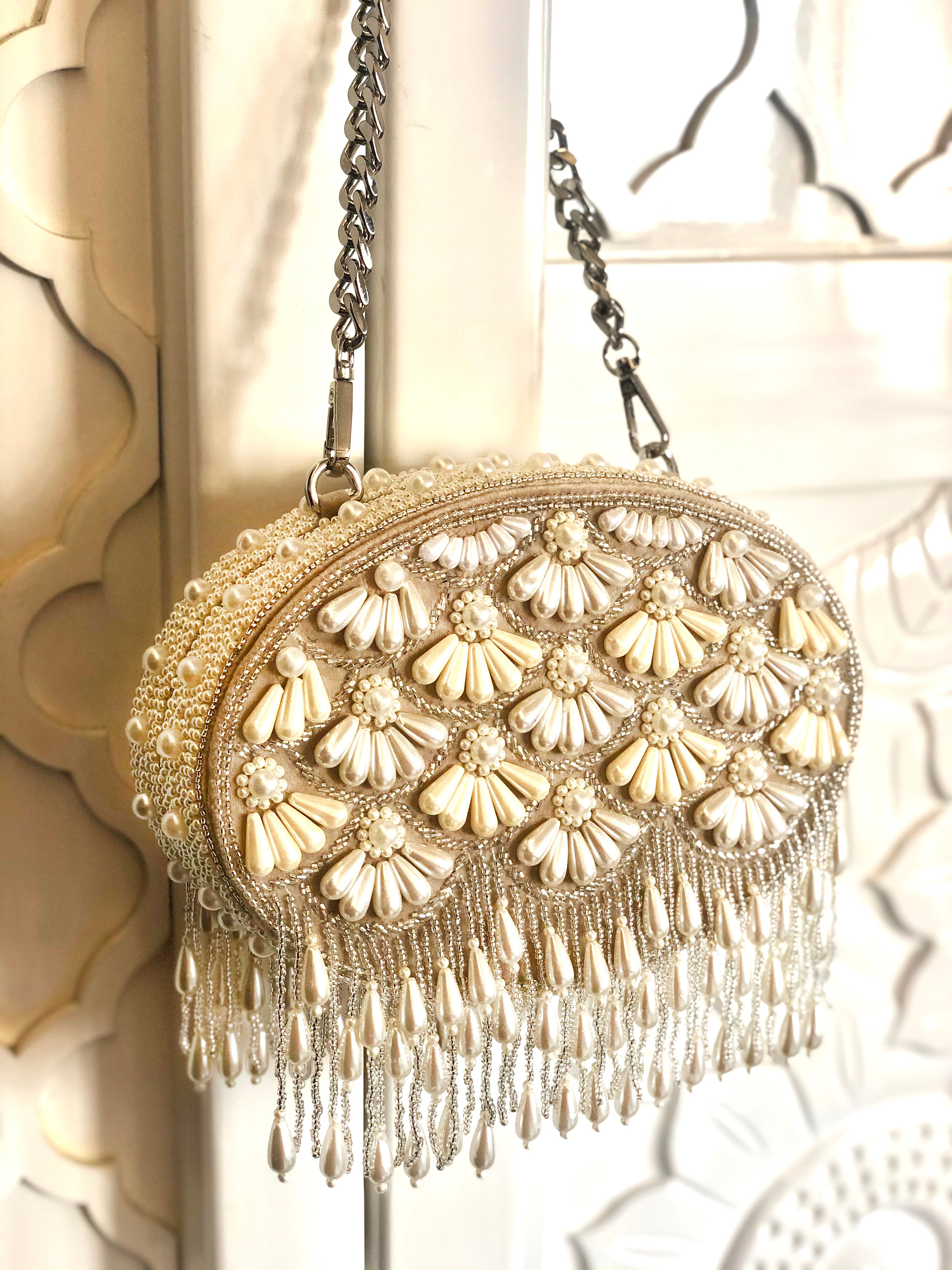Beige Fareeda Flapper Clutch