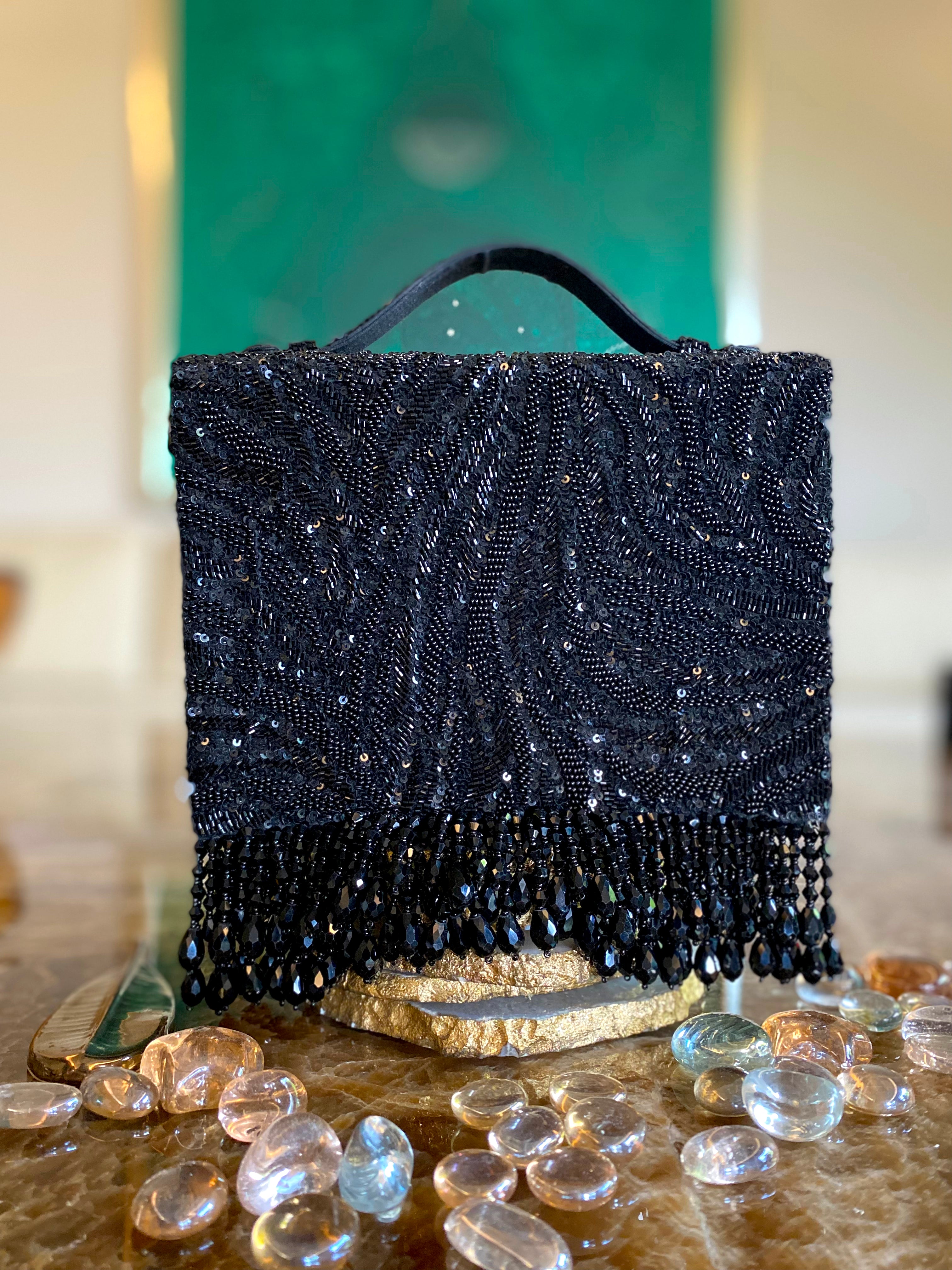 Black Zebra Cristal Flapper Clutch