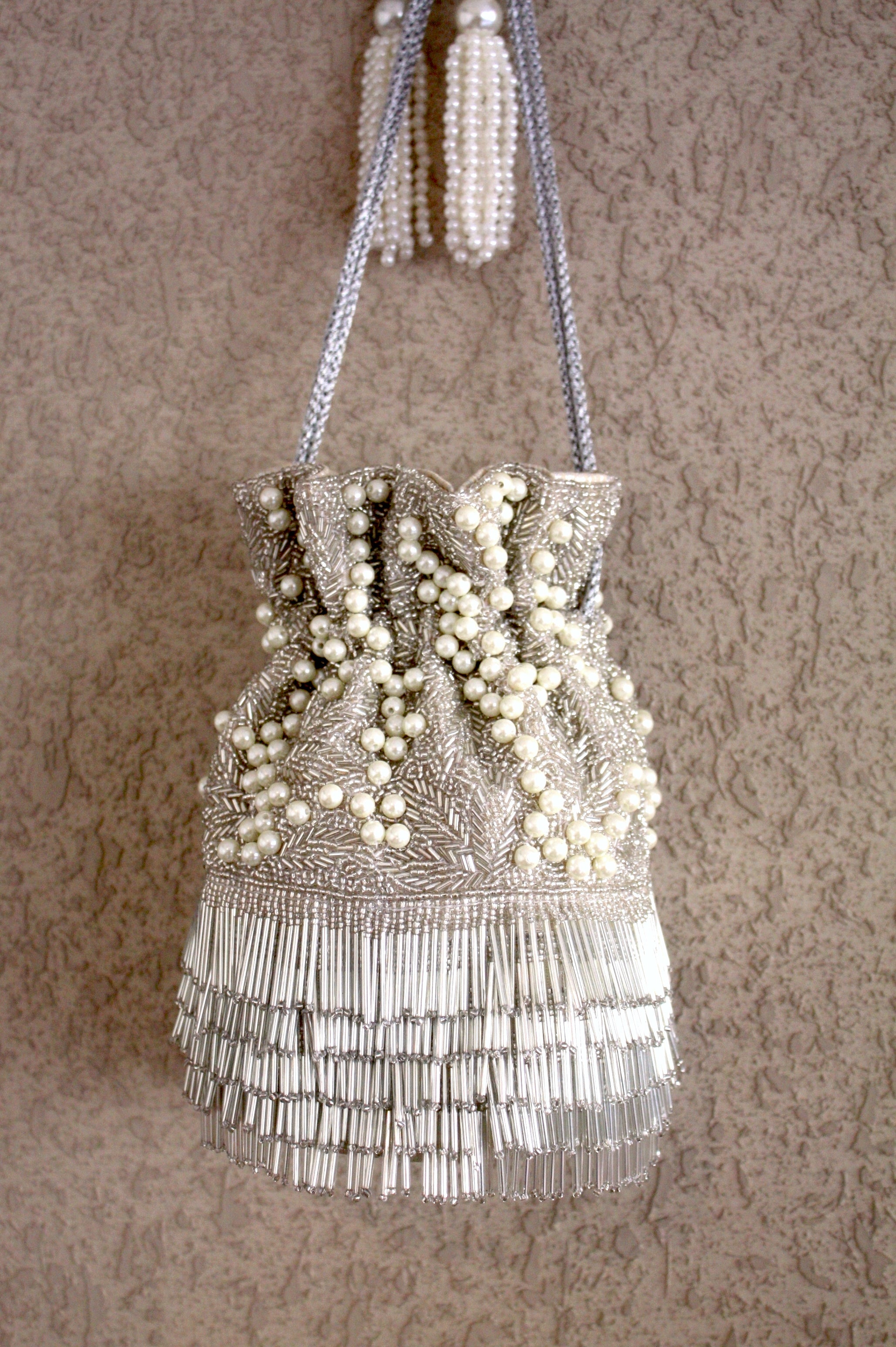 Silver Flapper Fringe Bucket Bag