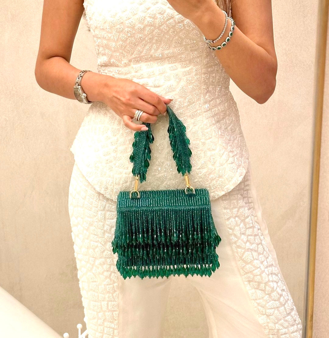 Green Cristal Box Flapper Clutch