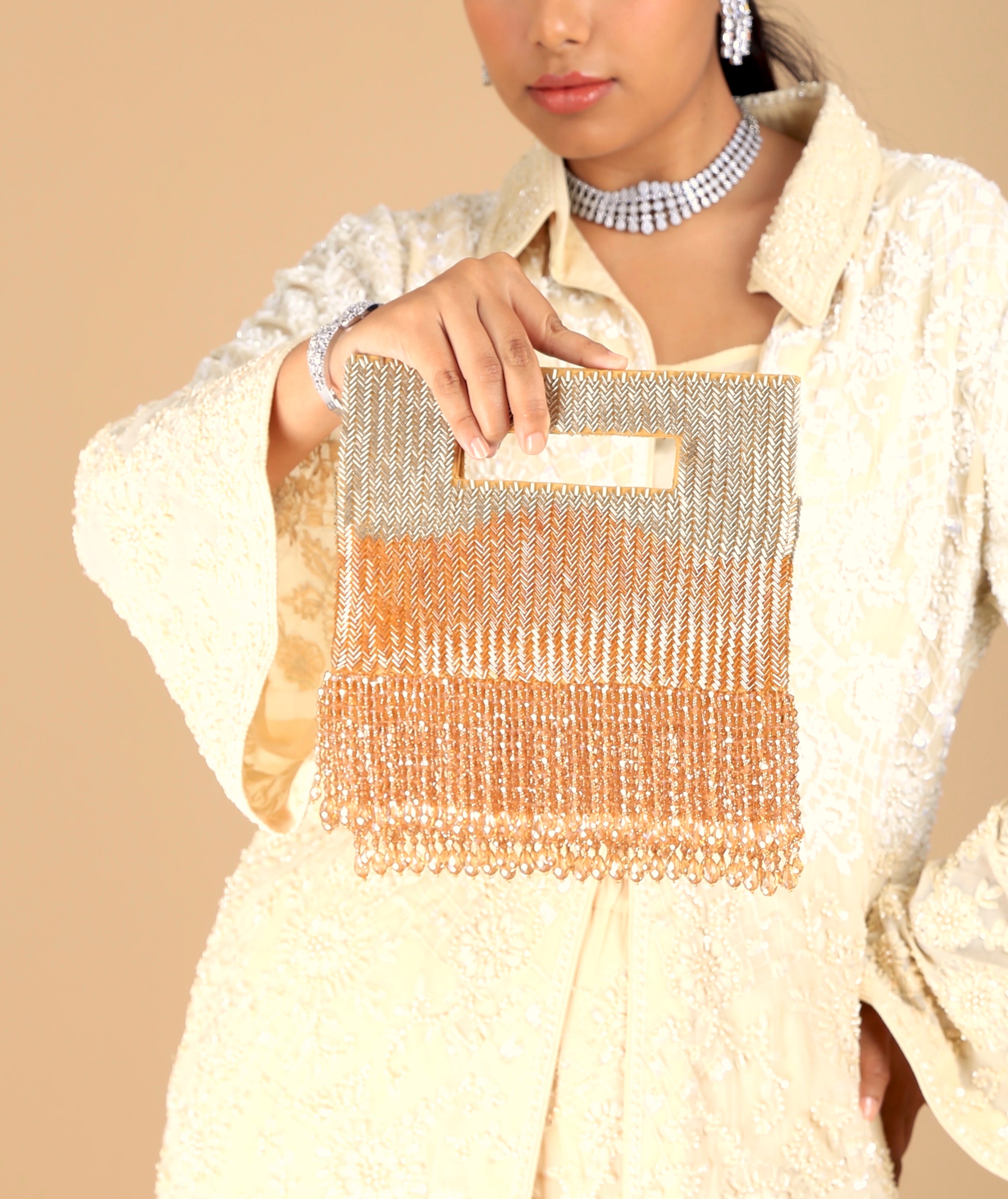 Metallic Chevron Cristal Flapper Clutch