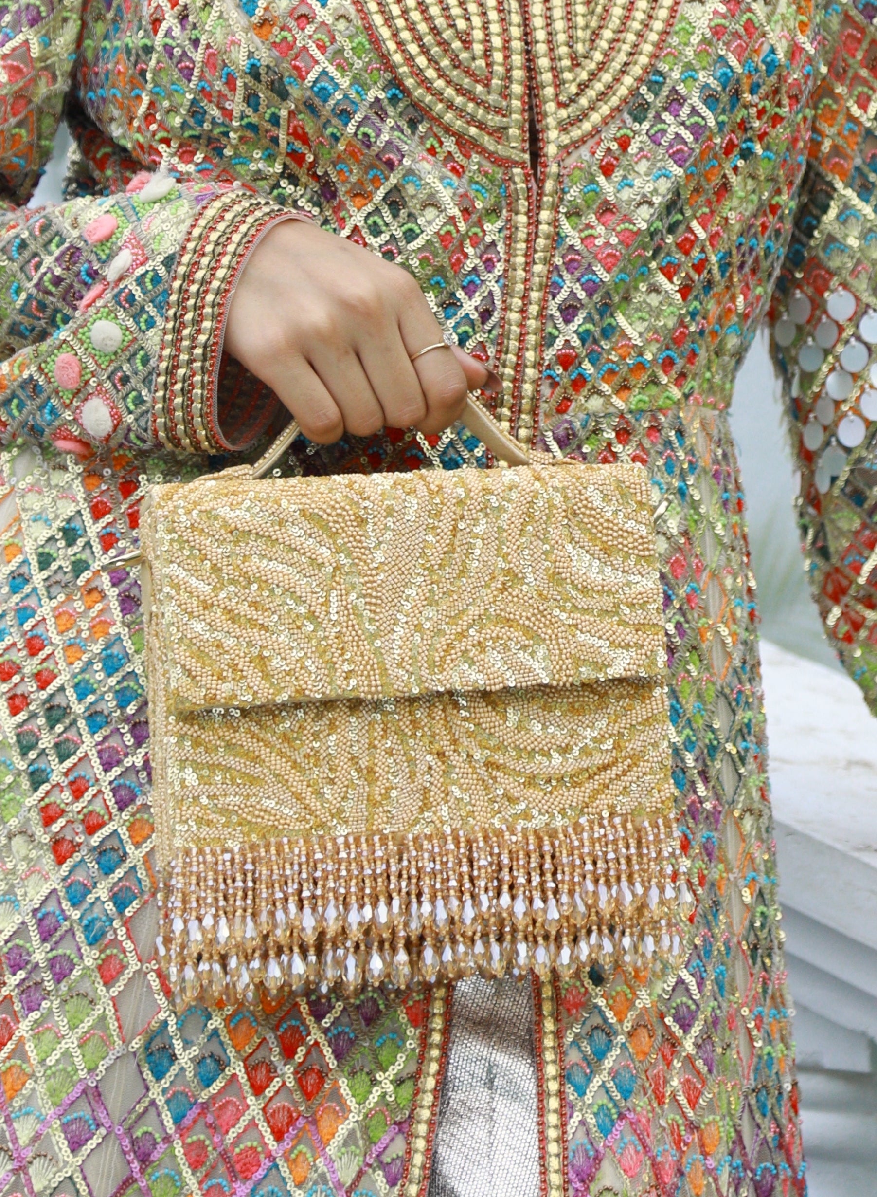 Gold Zebra Cristal Flapper Clutch