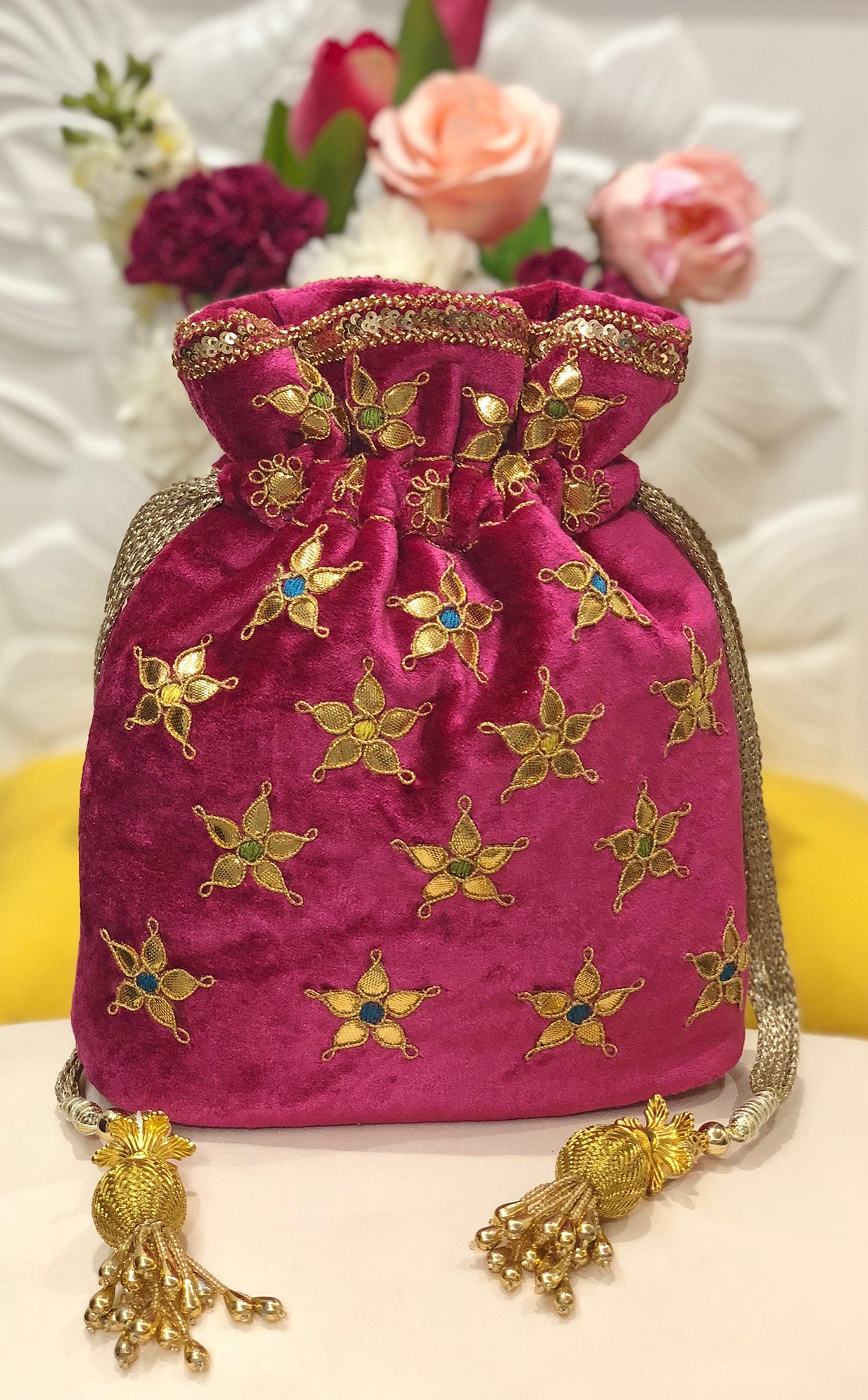 Magenta Gota Patti Bucket Bag