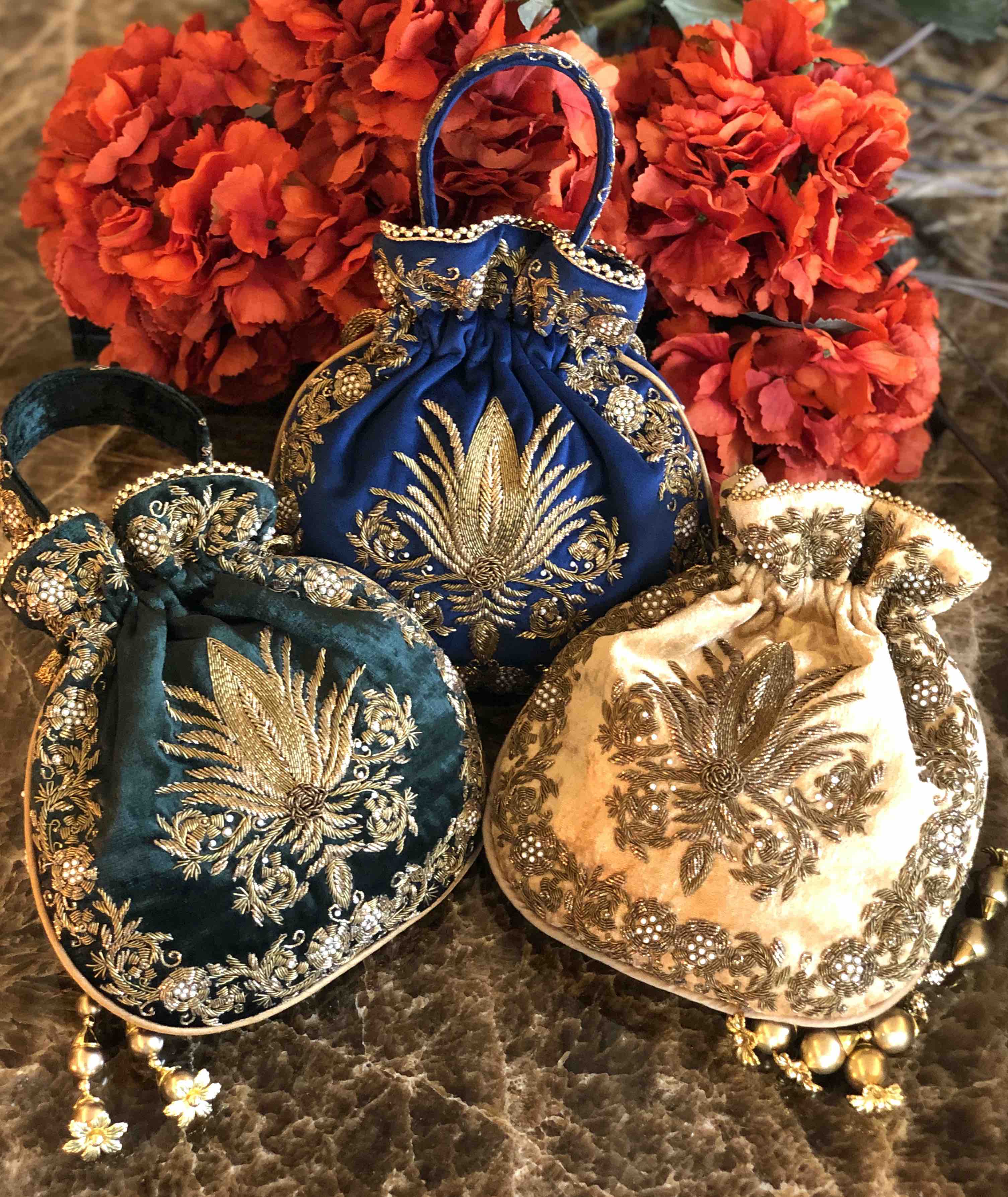Blue Zardozi Fleur De Lis