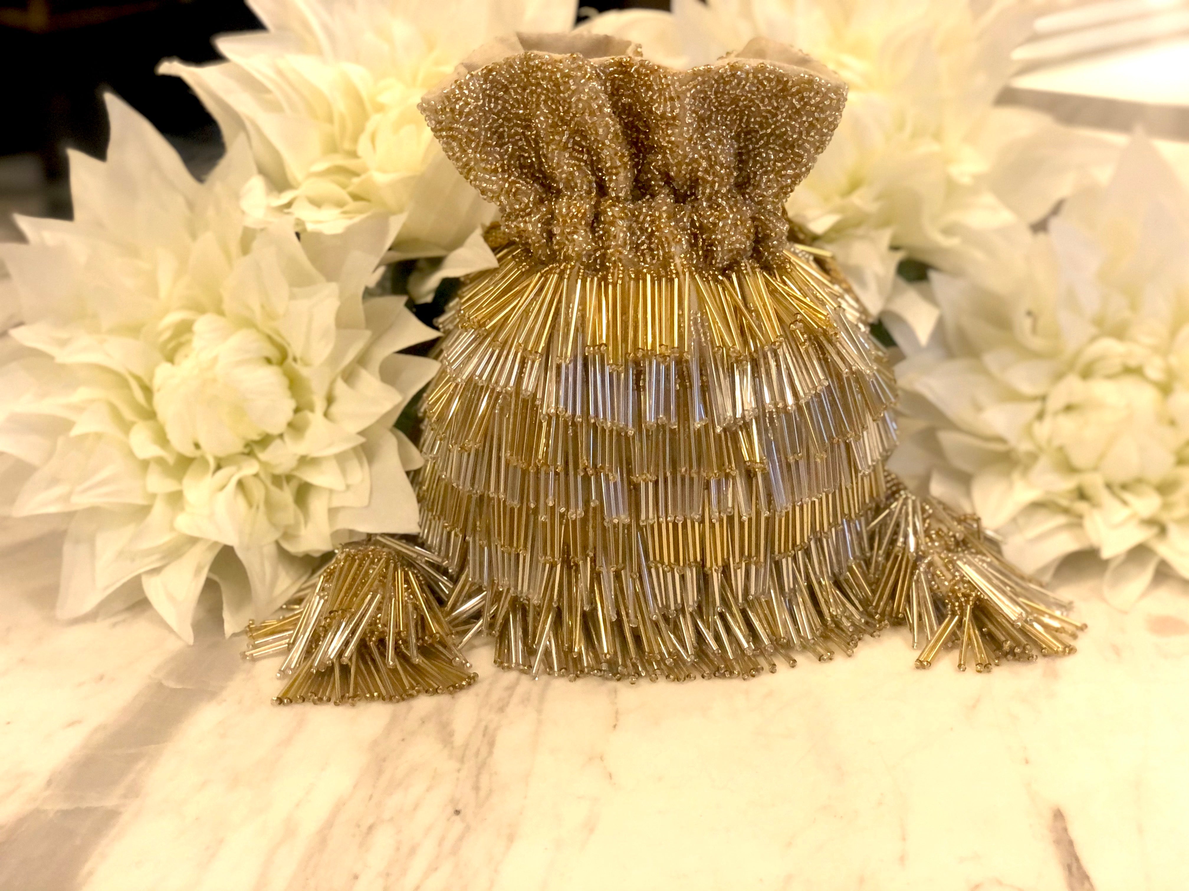 Metallic Flapper Bucket Bag