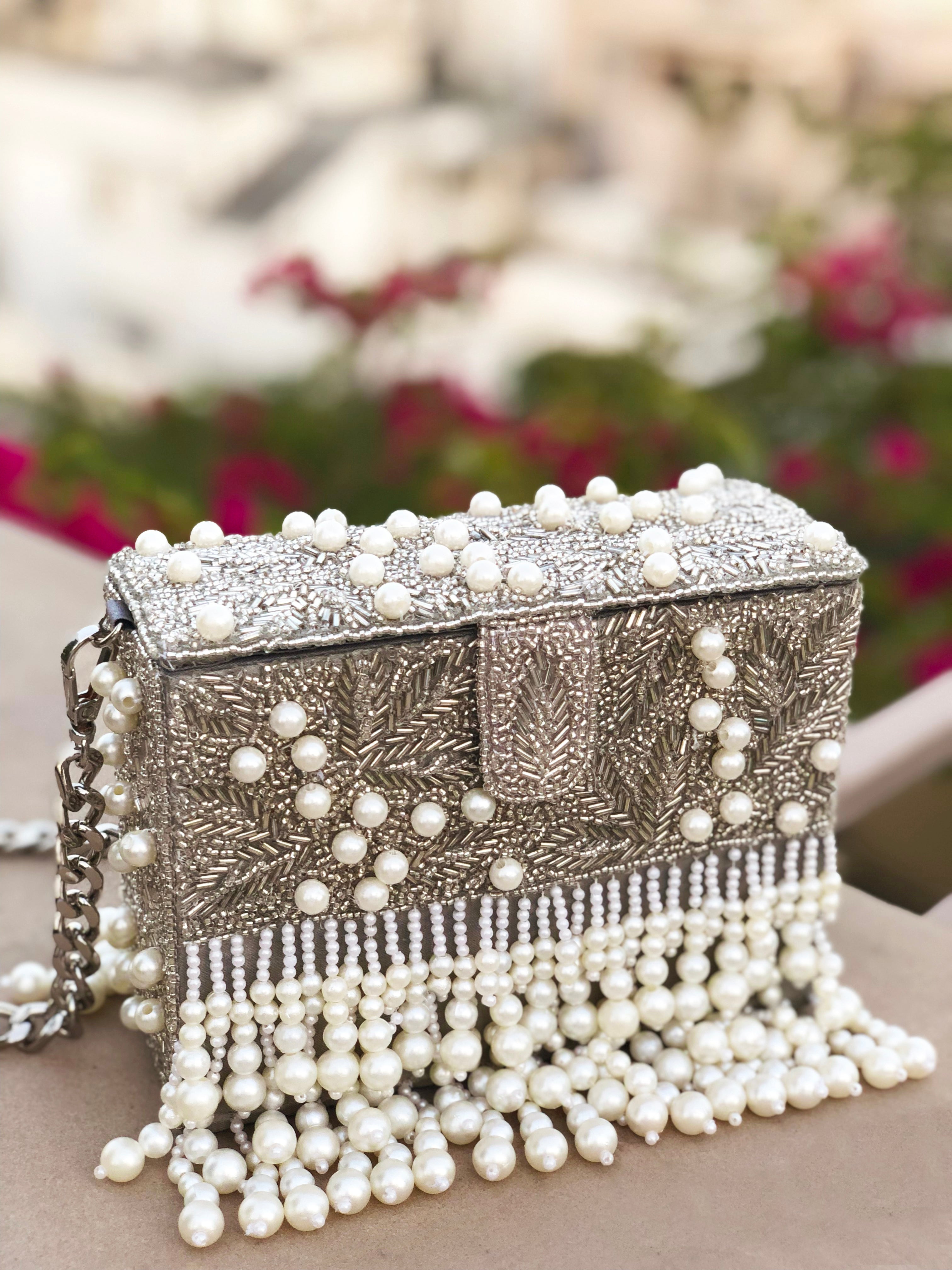 Silver Pearl Flapper Clutch