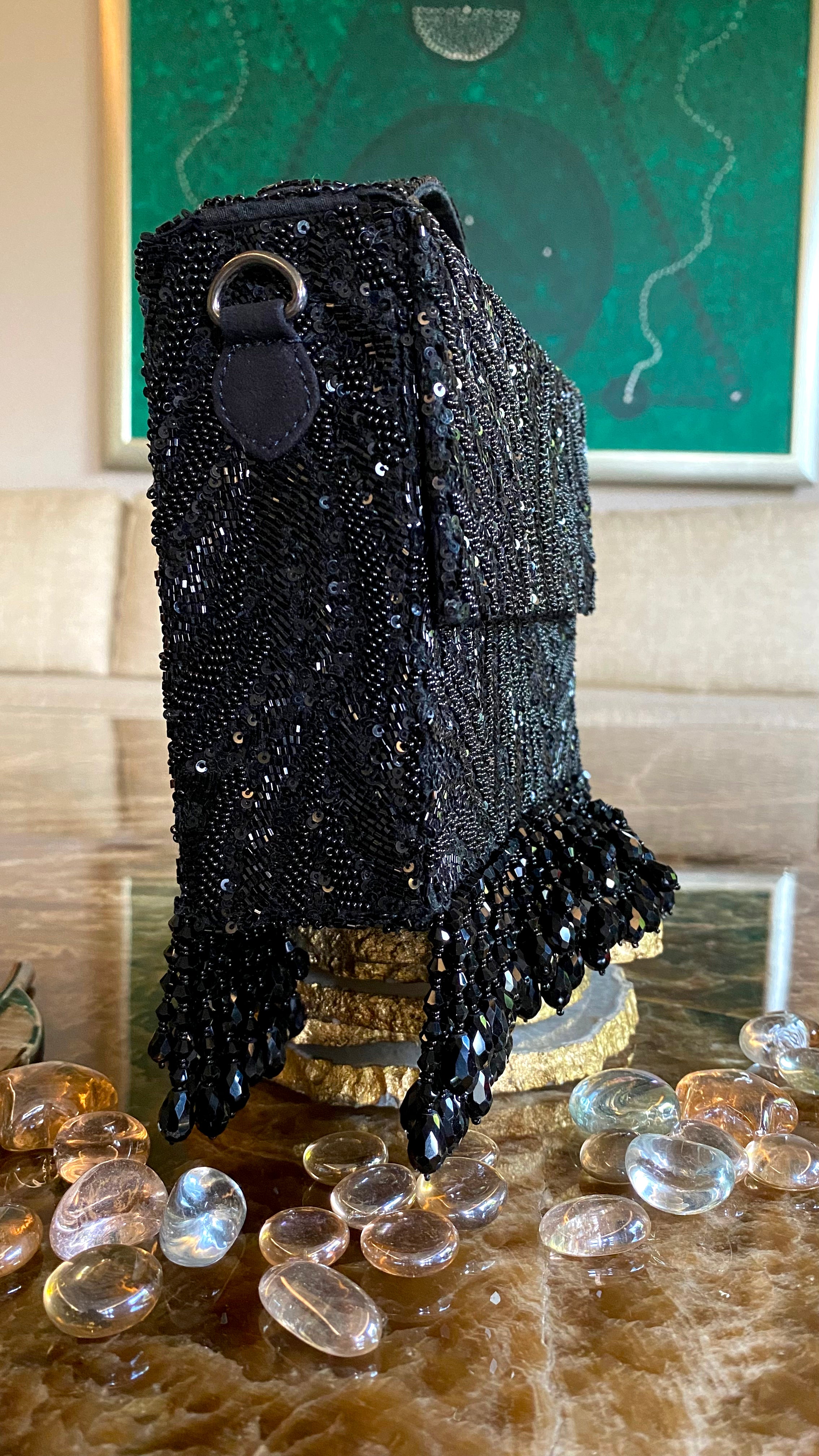 Black Zebra Cristal Flapper Clutch