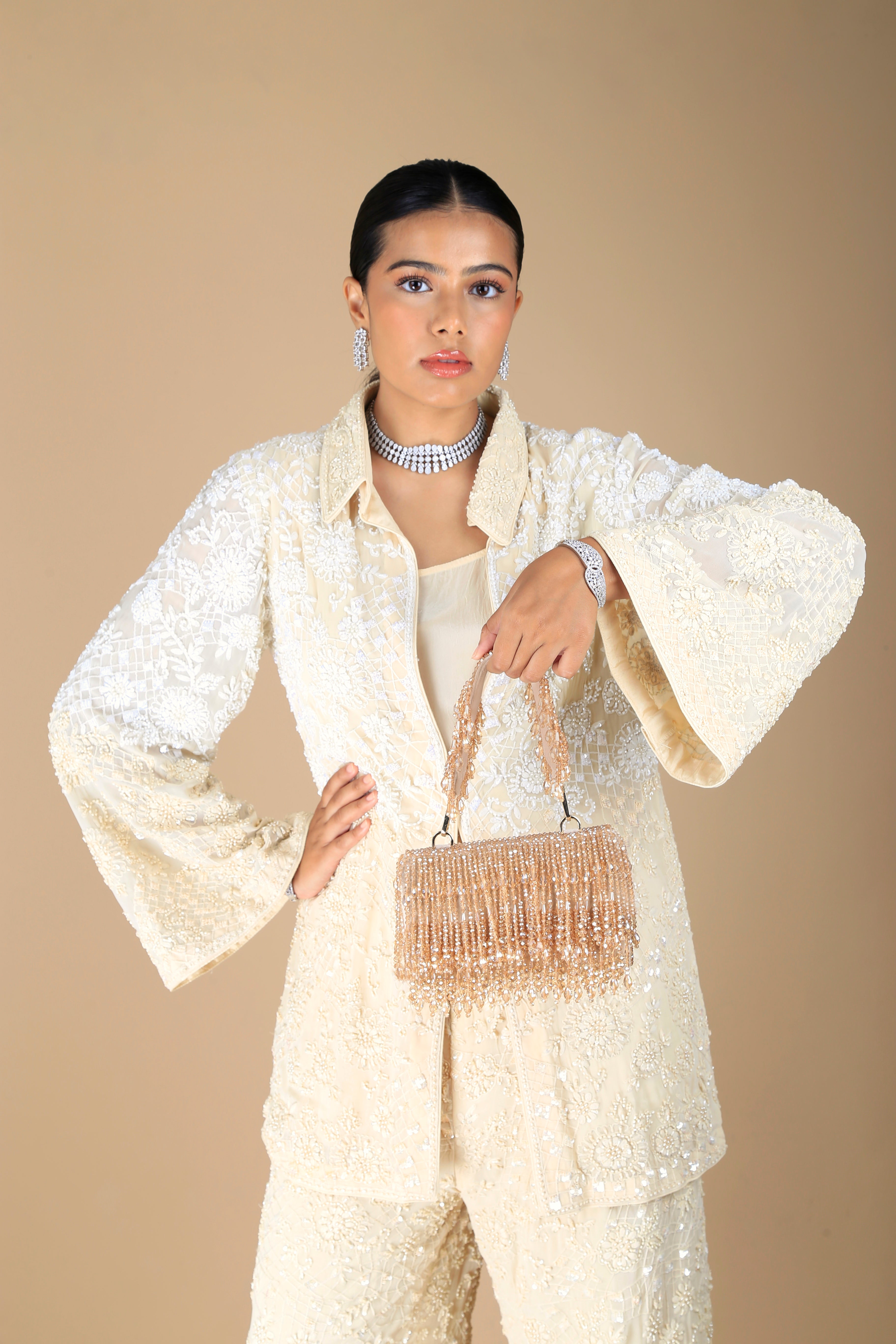 Gold Cristal Flapper Clutch