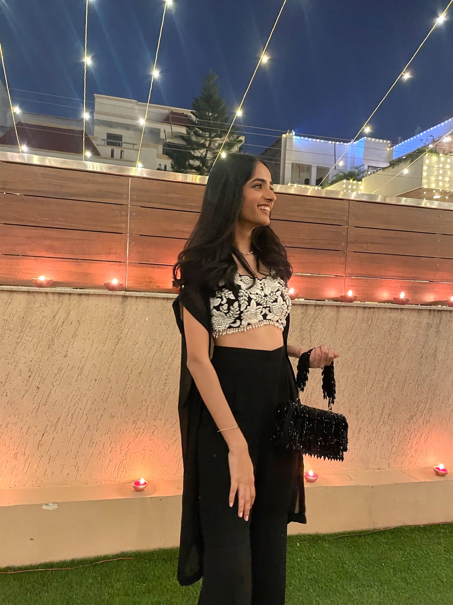 Black Cristal Flapper Clutch