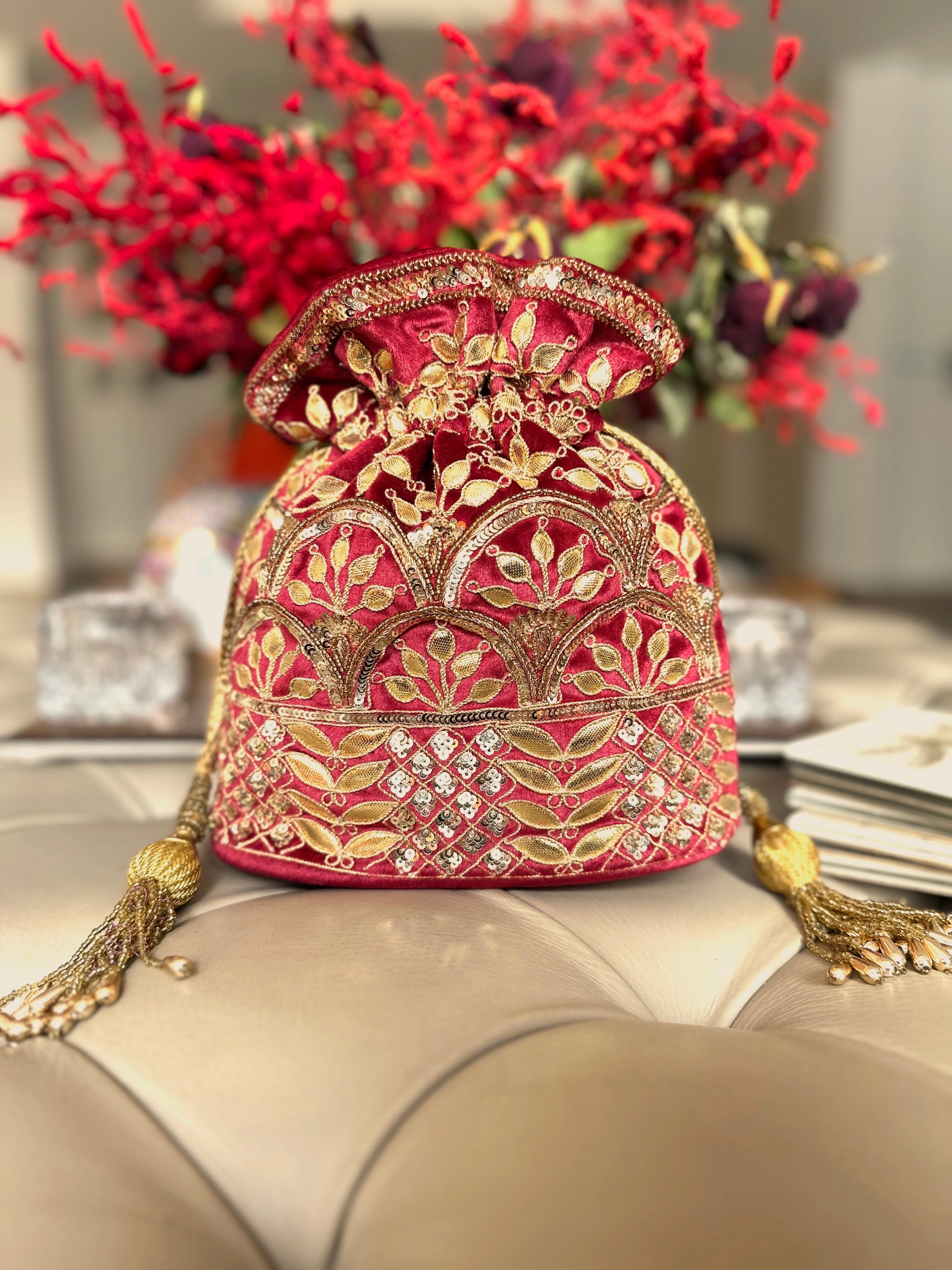 Maroon Gota Patti Bucket Bag