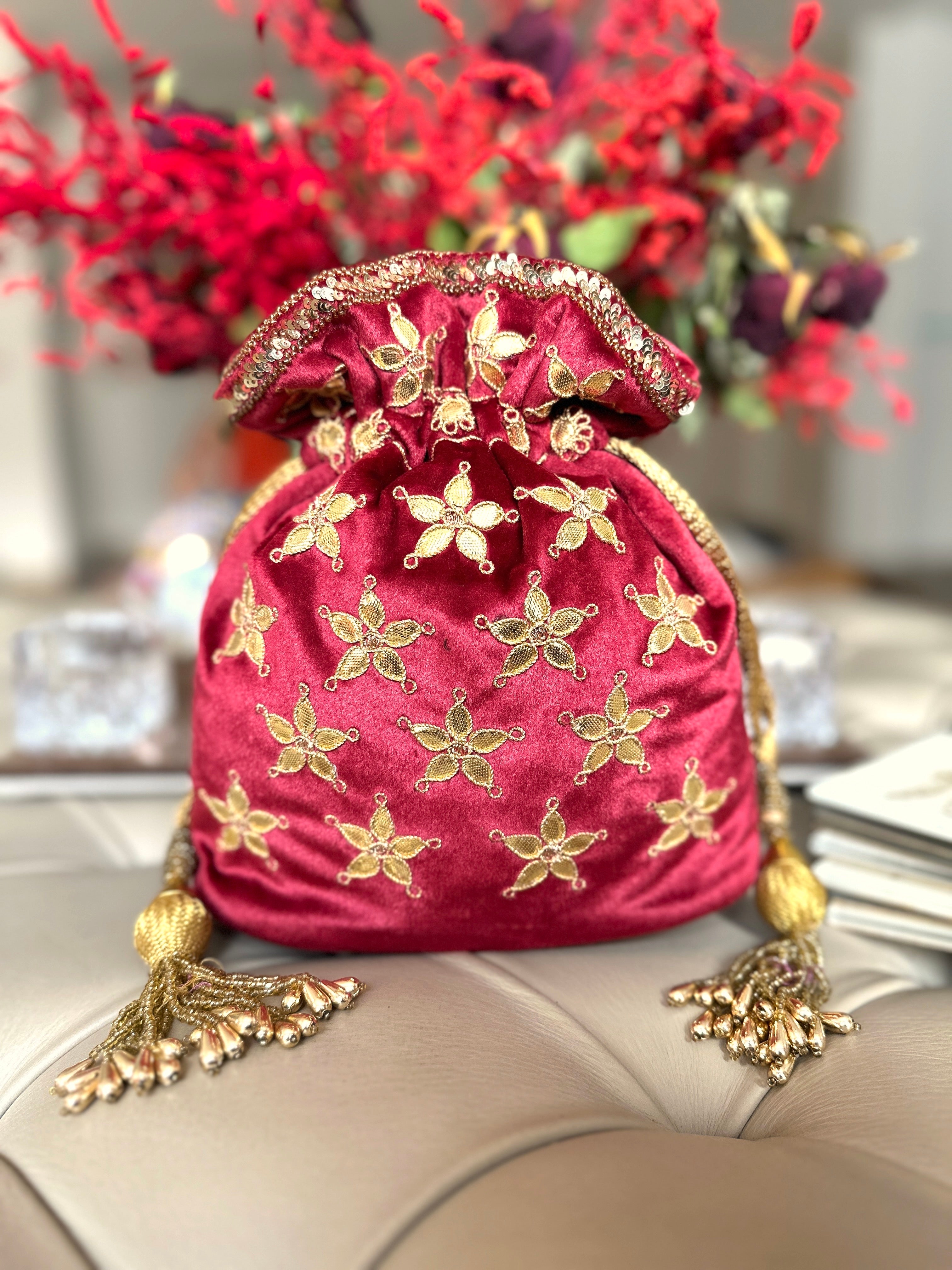 Maroon Gota Patti Bucket Bag