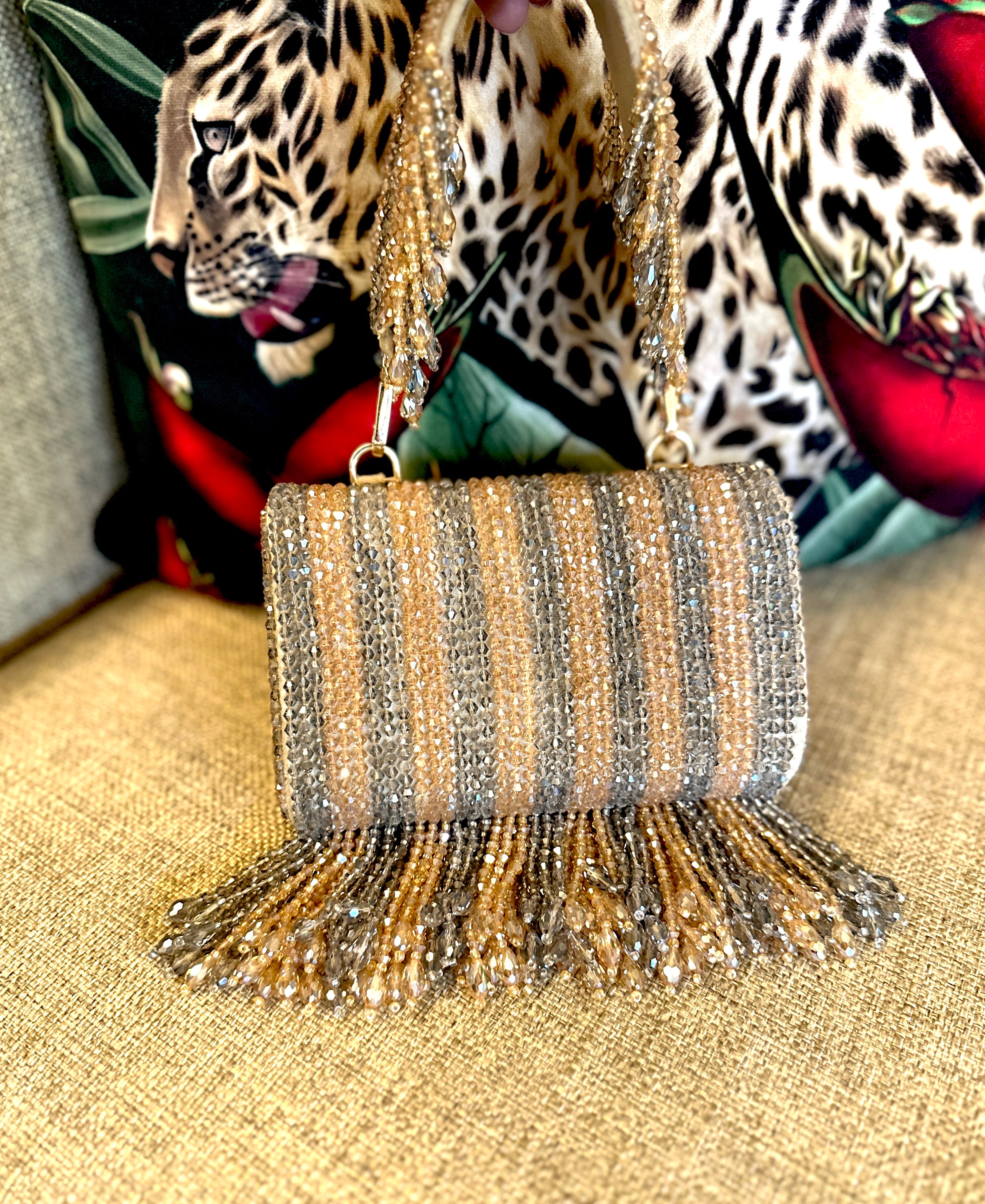 Gold Rania Cristal Flapper Clutch