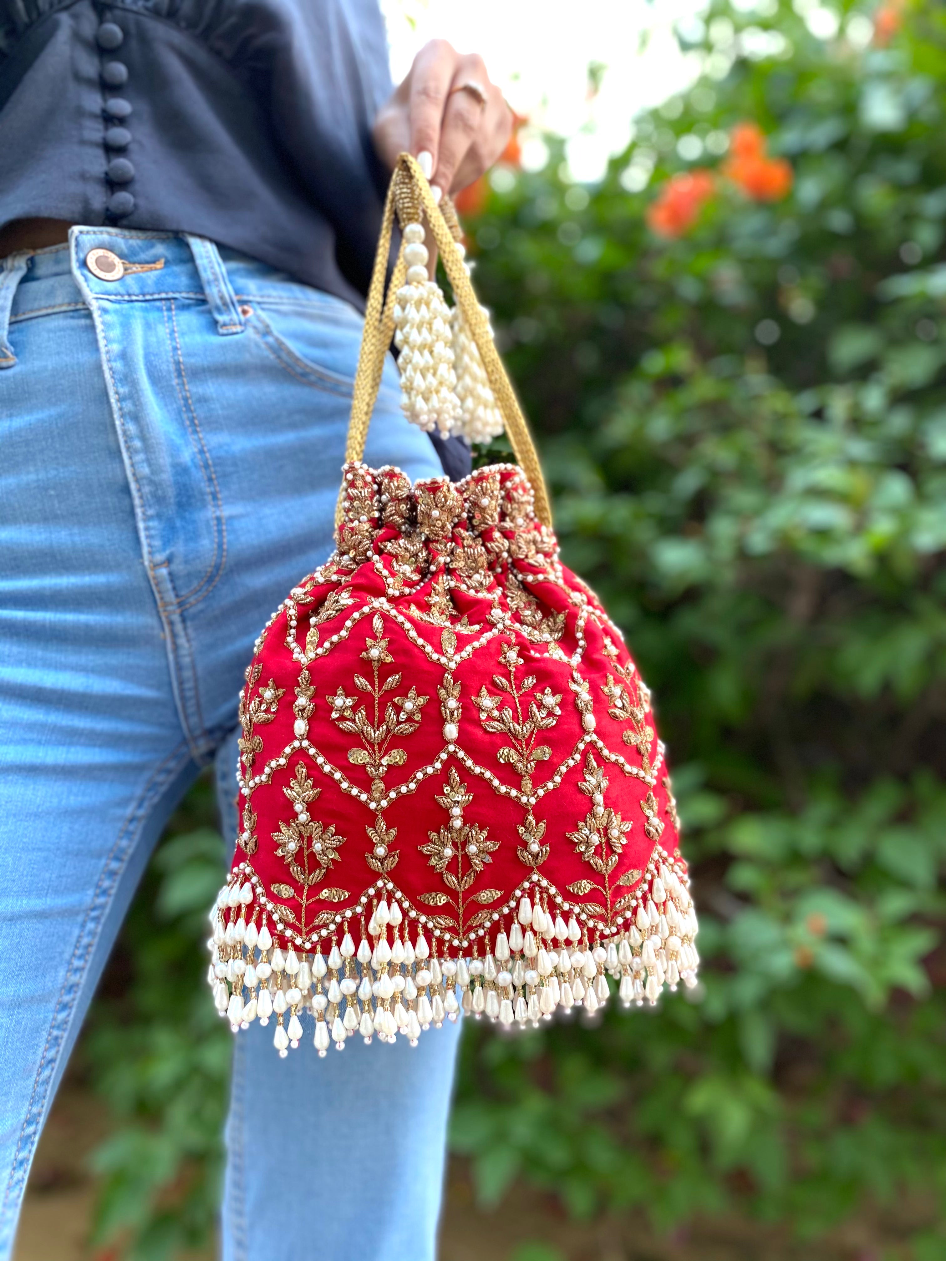 Red Nur Jahan Bucket Bag