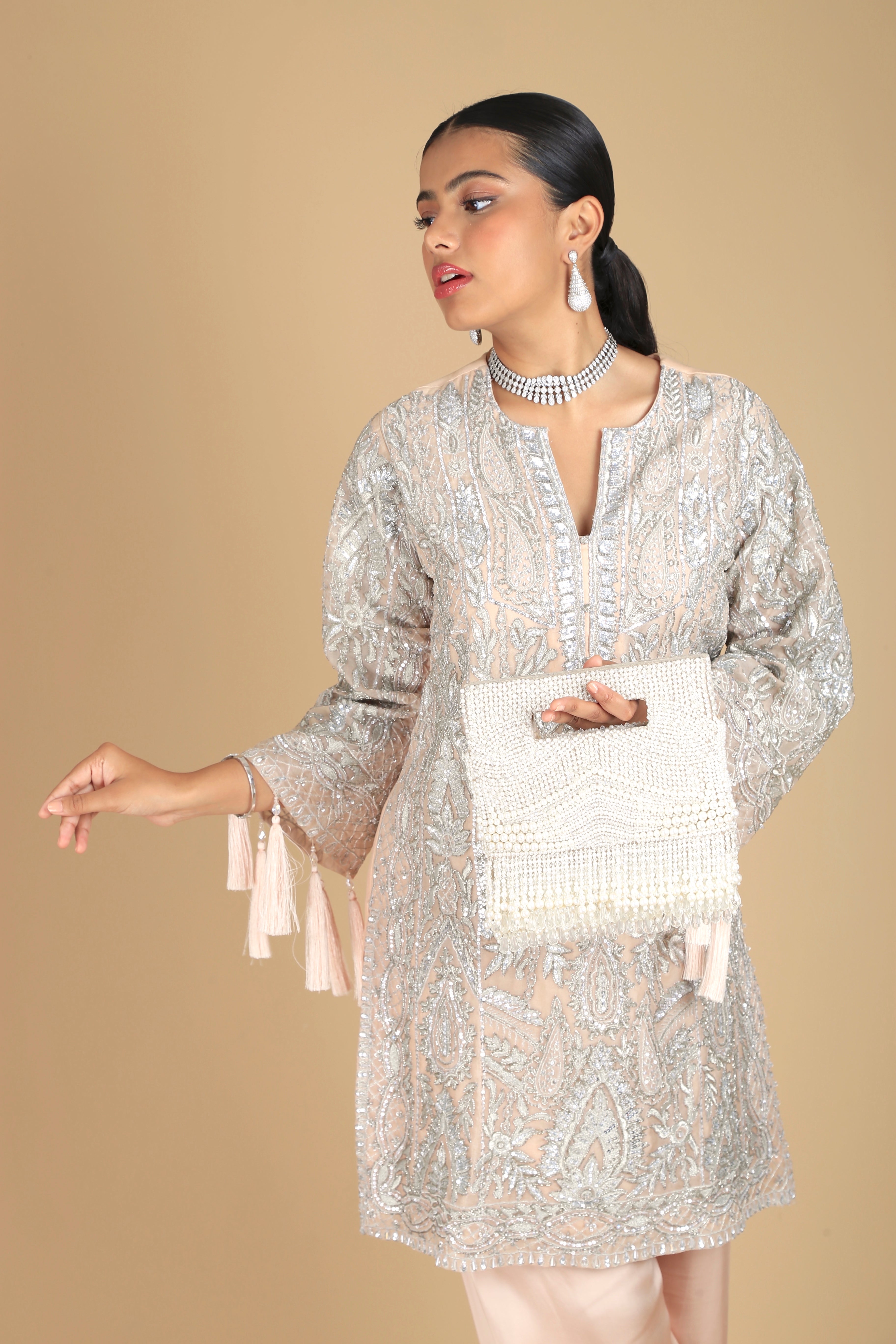 Ivory Noura Flapper Clutch