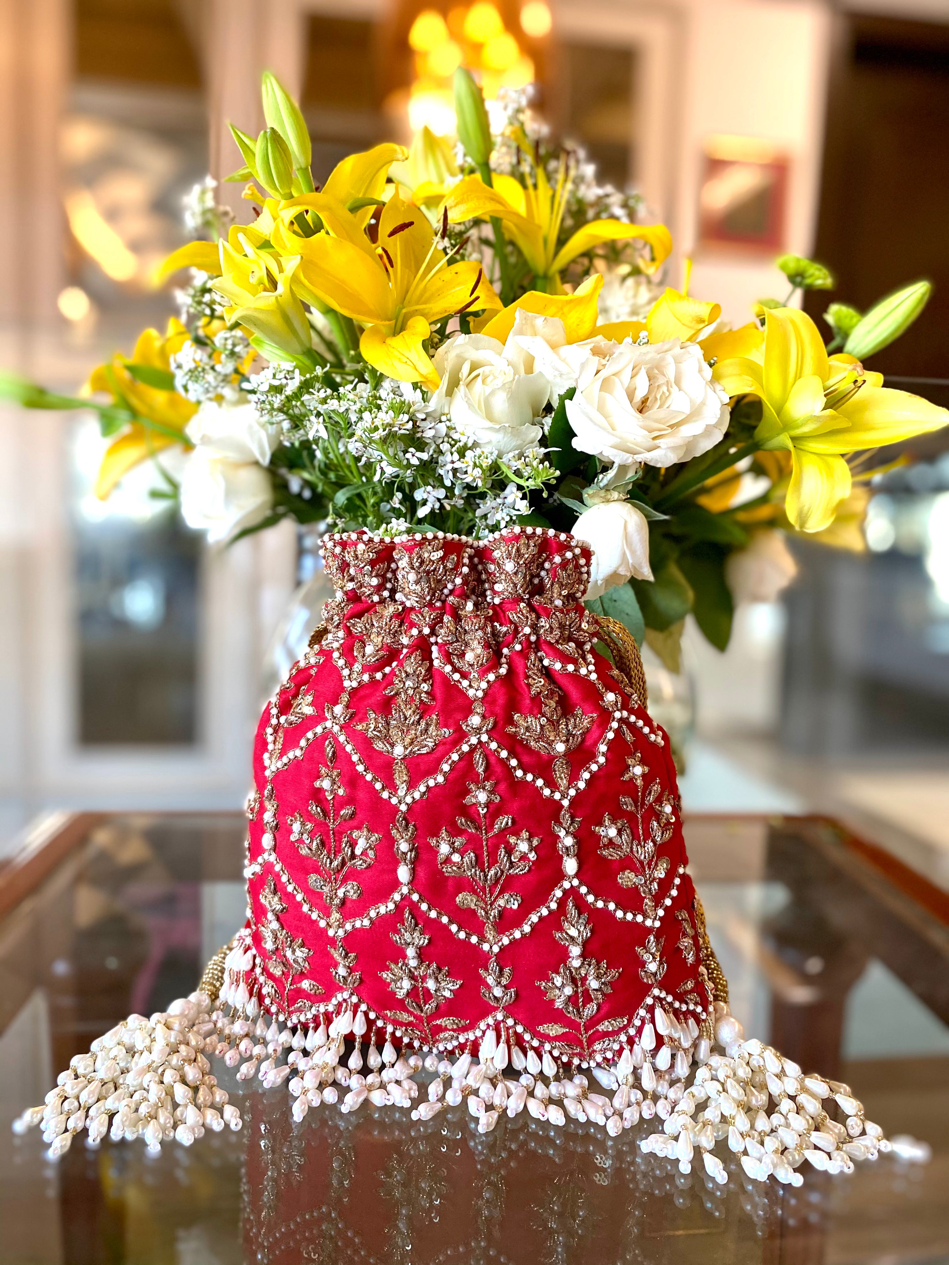 Red Nur Jahan Bucket Bag