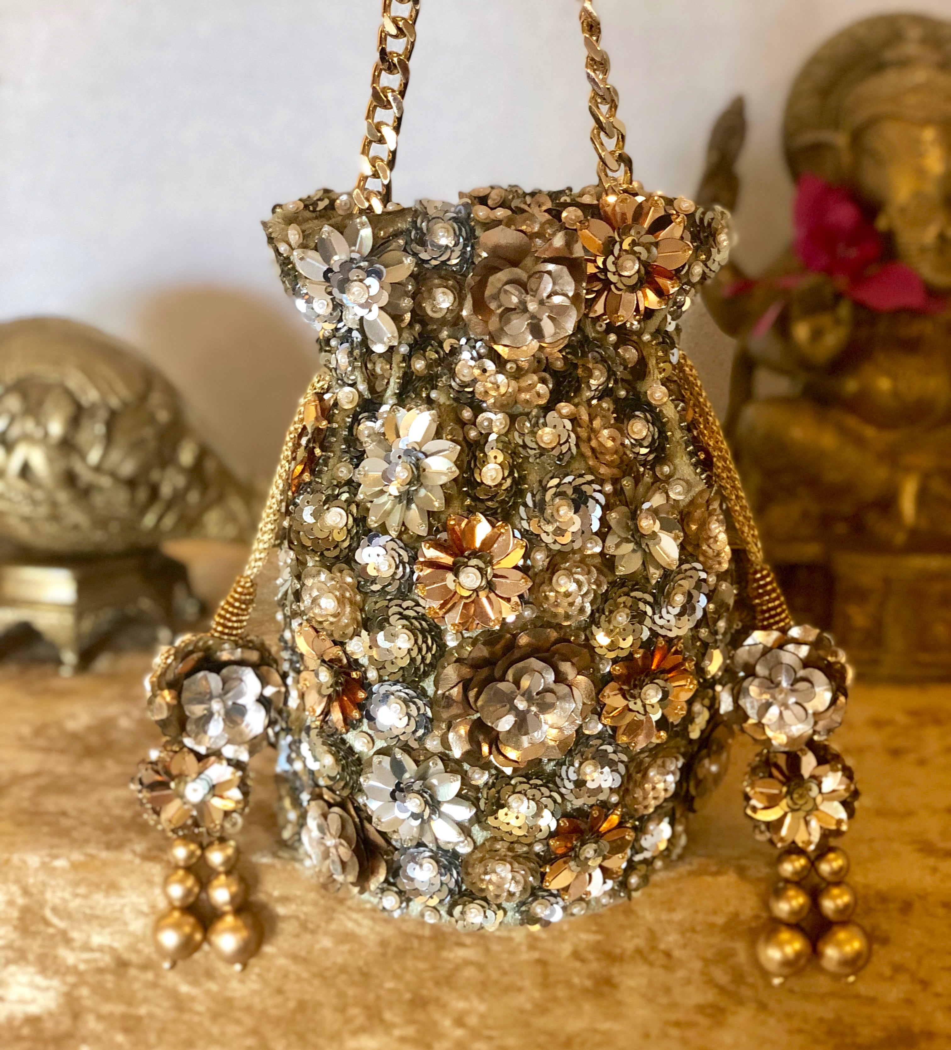 Gold Wildflower Bucket Bag