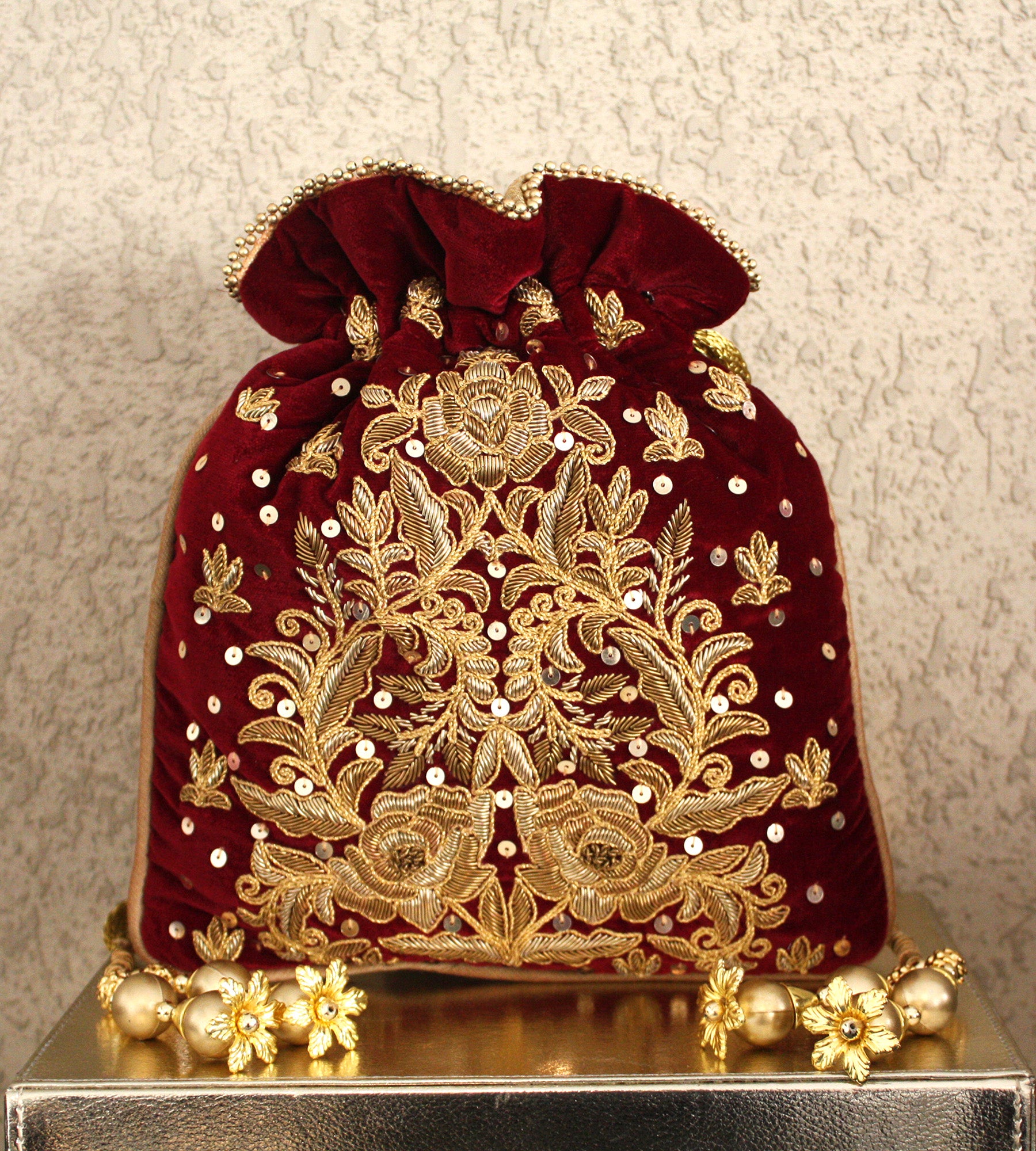 Maroon Zardozi Flora Bag