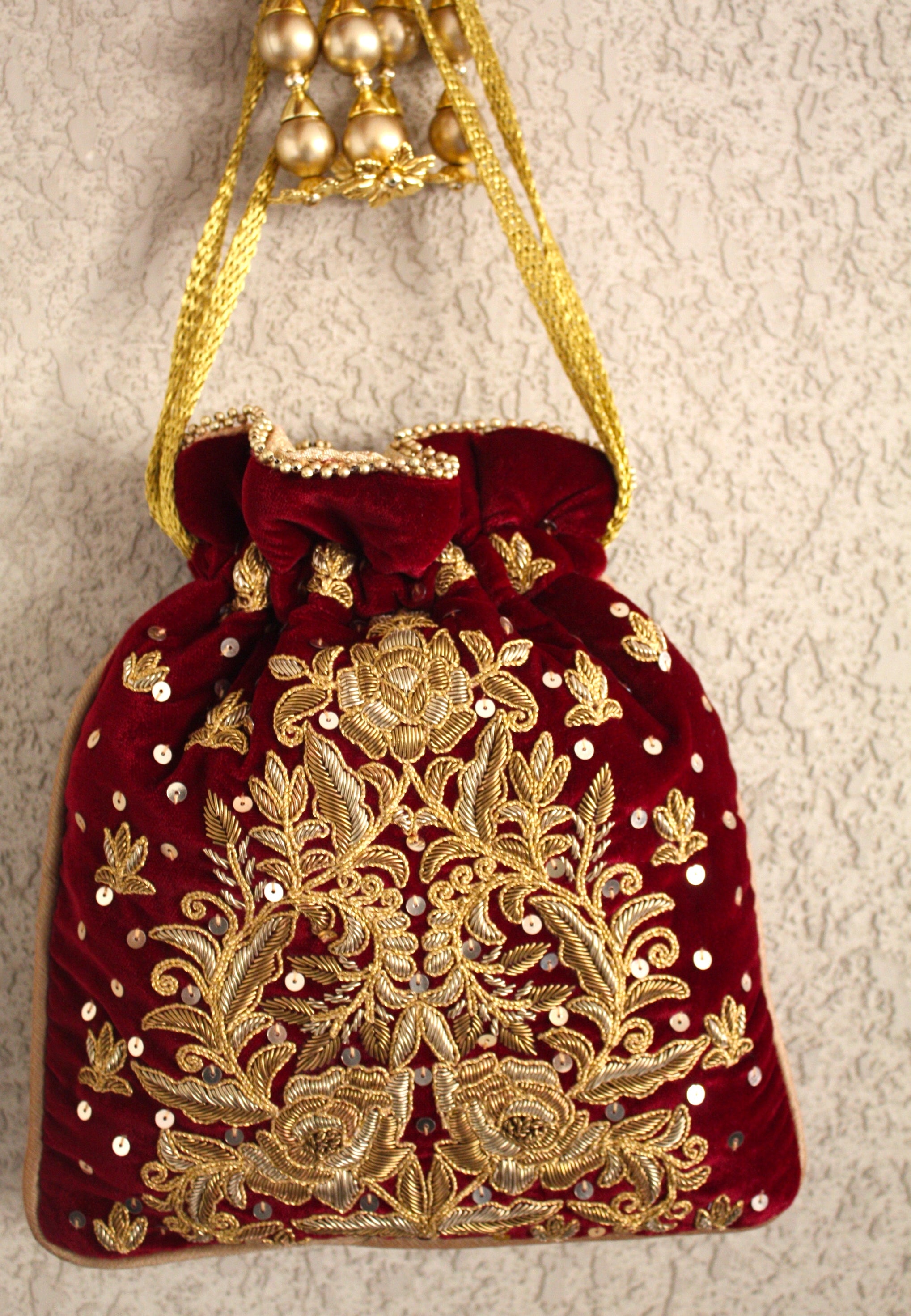 Maroon Zardozi Flora Bag