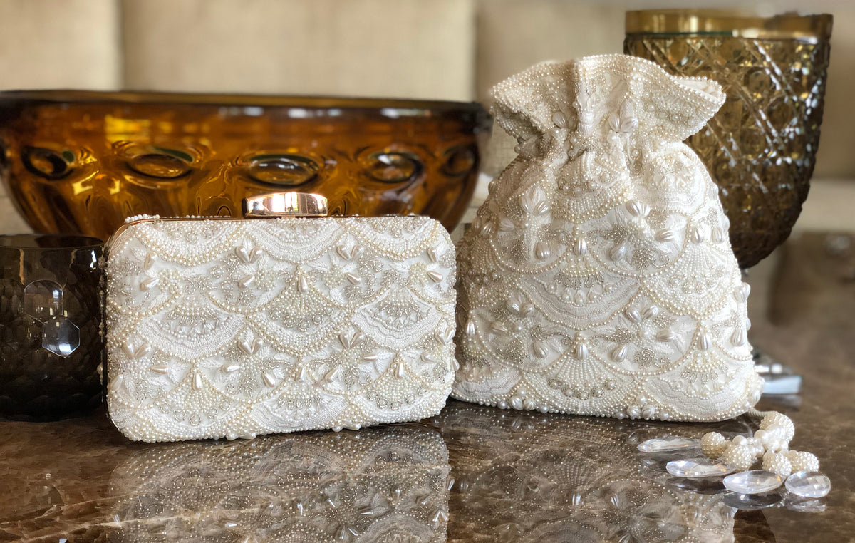 Indiamart Silver Hard Case Clutch Bag Indiamart Pearl Beaded